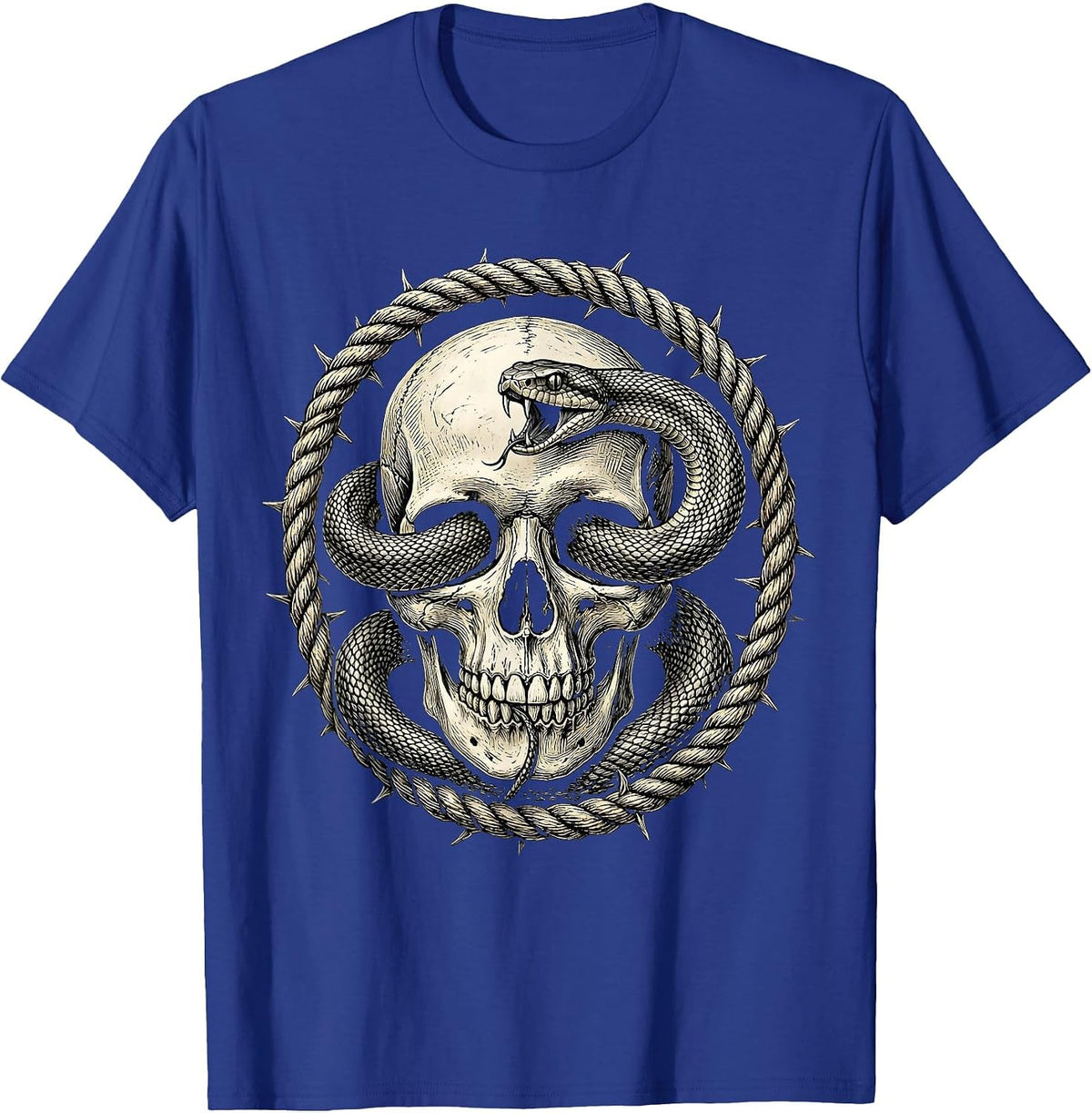 Snake Through Skull Eye Sockets Dark Art Design T-Shirt - Royal Blue