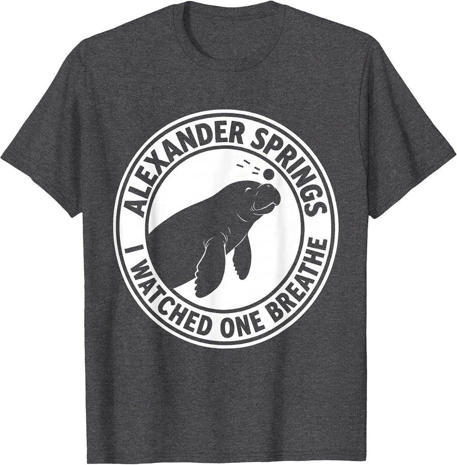 Men's Alexander Springs, I Watched One Breathe Manatee Lover T-Shirt - Dark Heather Grey