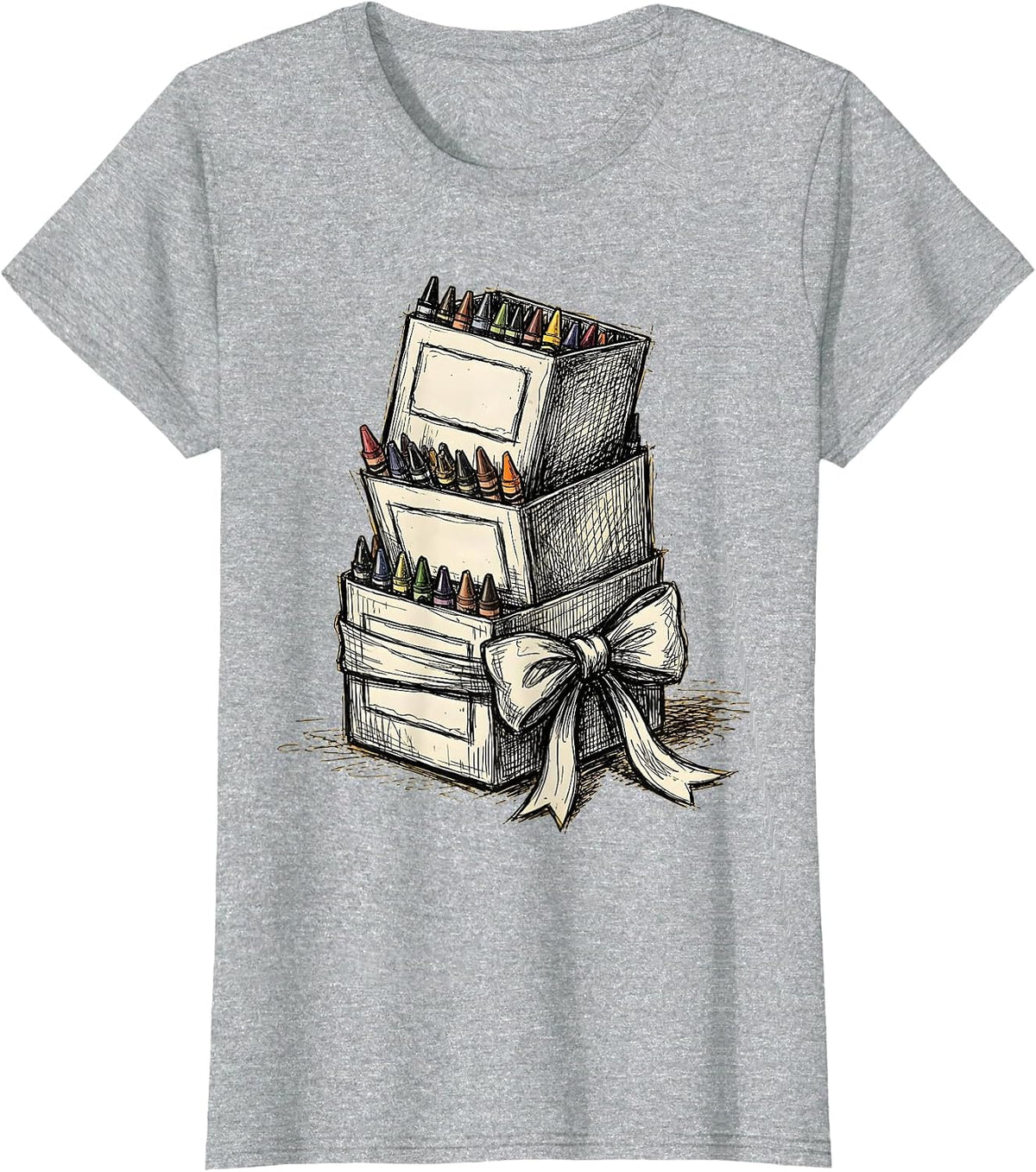 Third Grade Teacher Crayon Box Stack Gift T-Shirt - Heather Grey