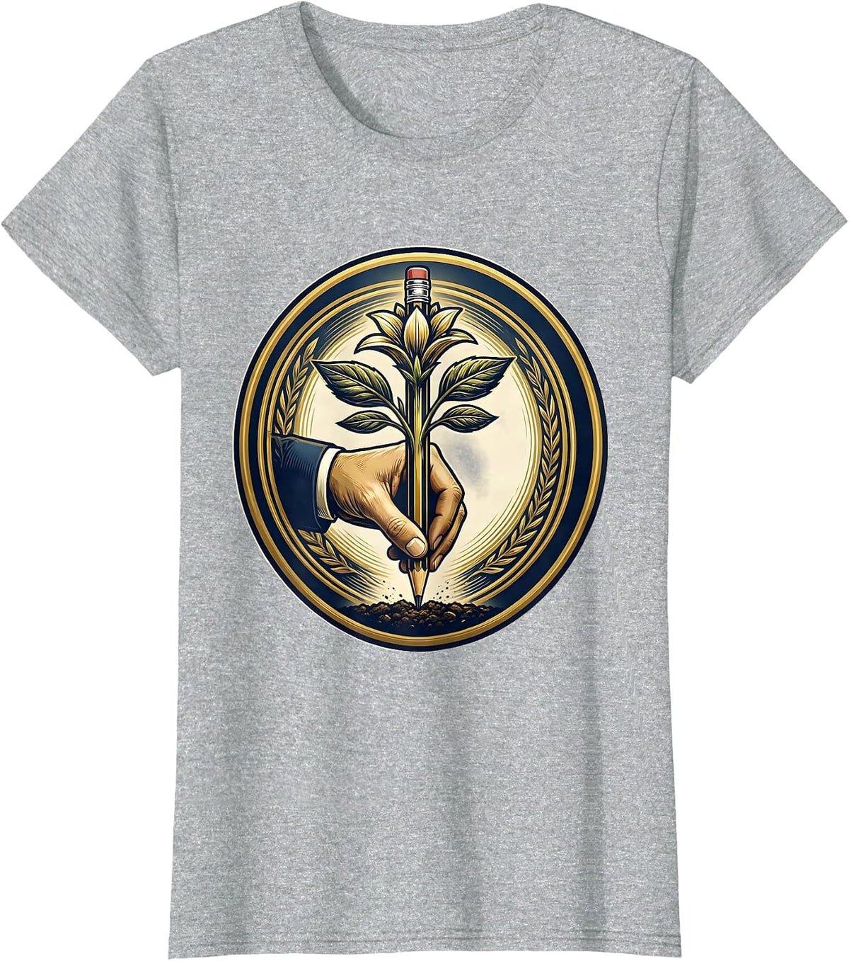Women's Third Grade Teacher Pencil Planting Graphic T-Shirt - Heather Grey
