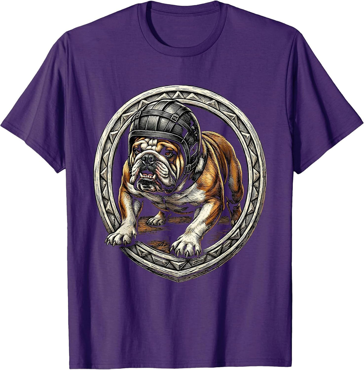 Men's Bulldog Rugby Player Headguard Tackle Illustration T-Shirt - Purple