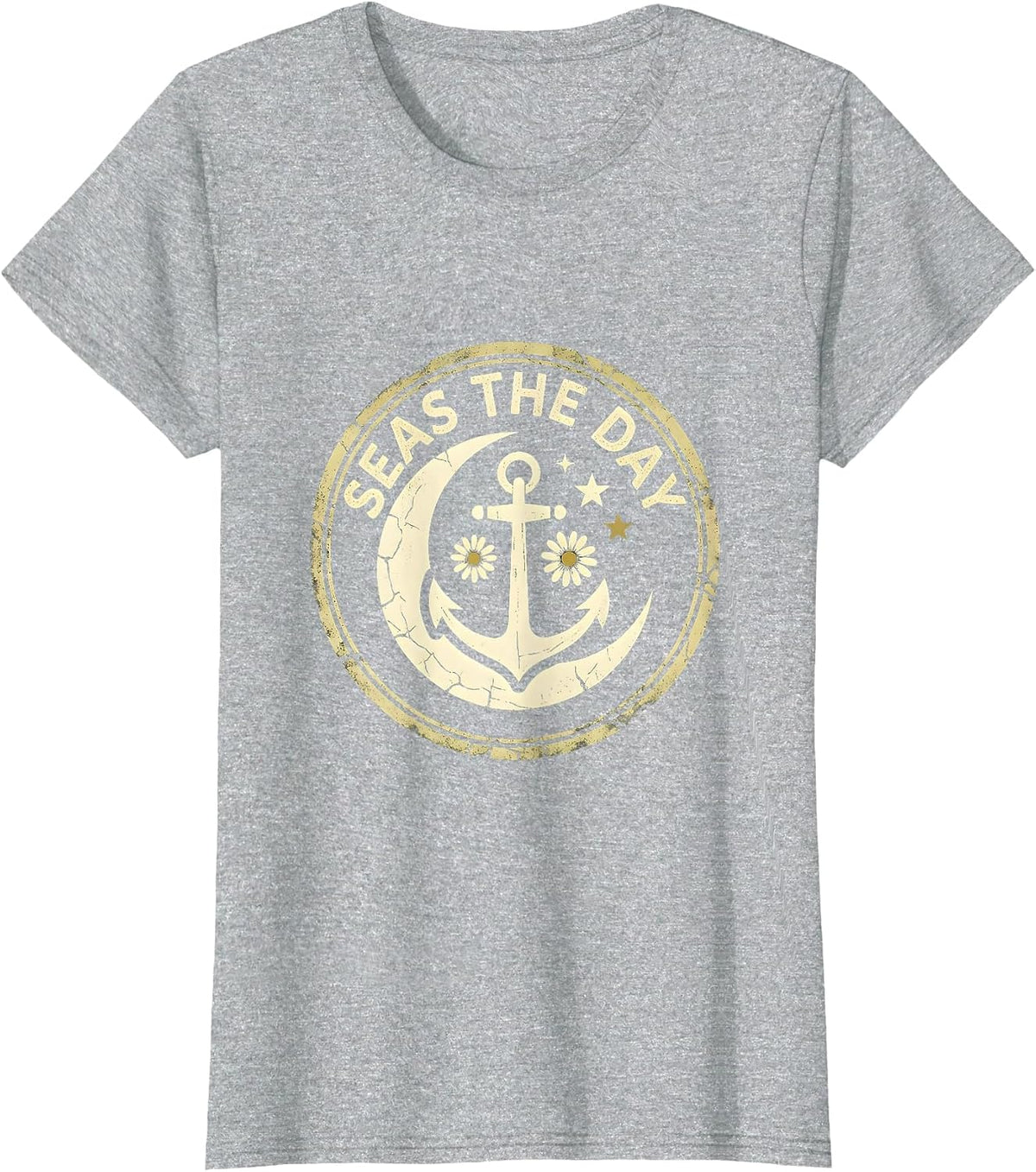 Seas the Day Nautical Sailor Design T-Shirt - Heather Grey