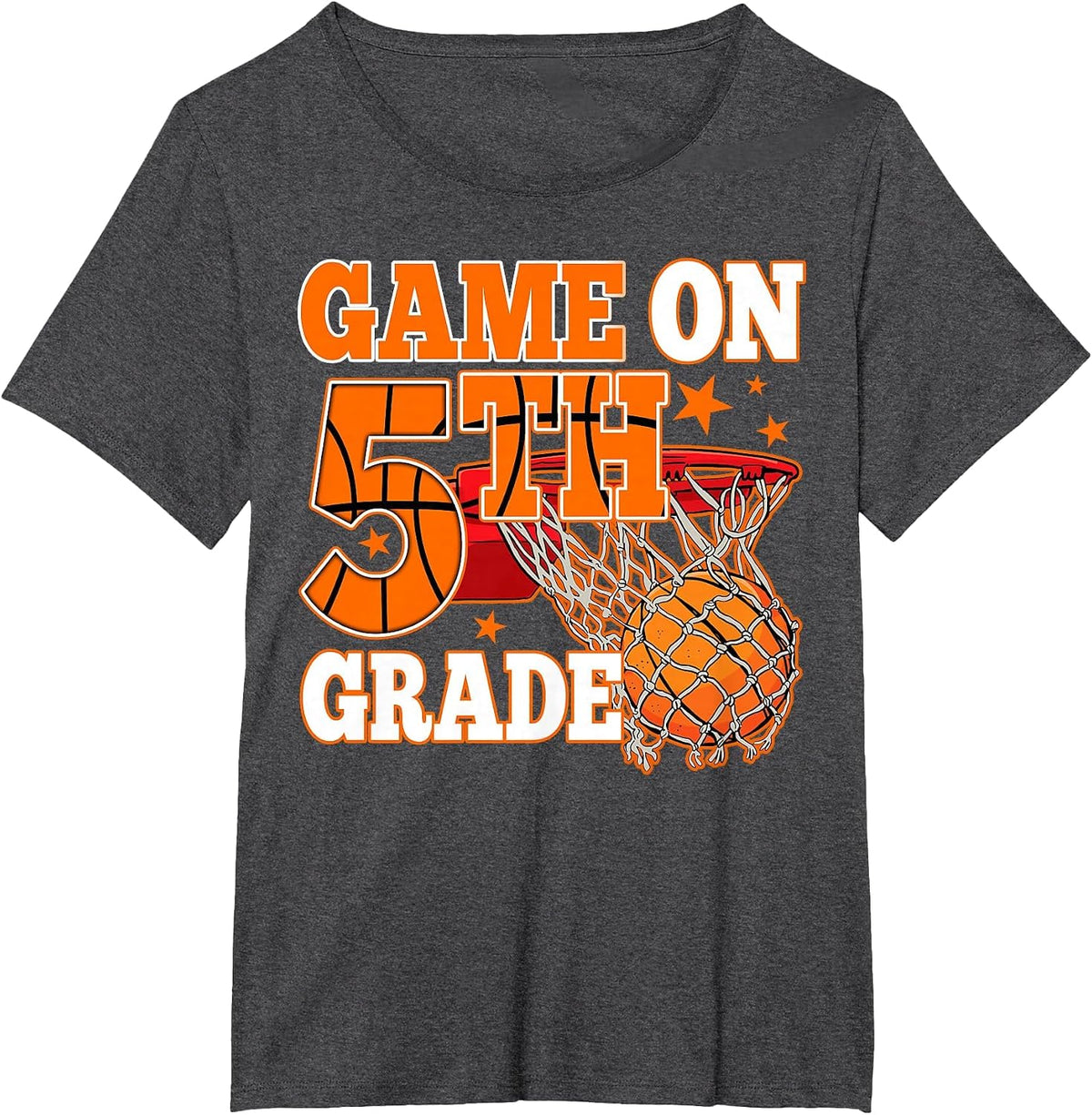 Boys Game On 5th Grade Basketball Back to School Teacher Kid T-Shirt - Dark Heather Grey