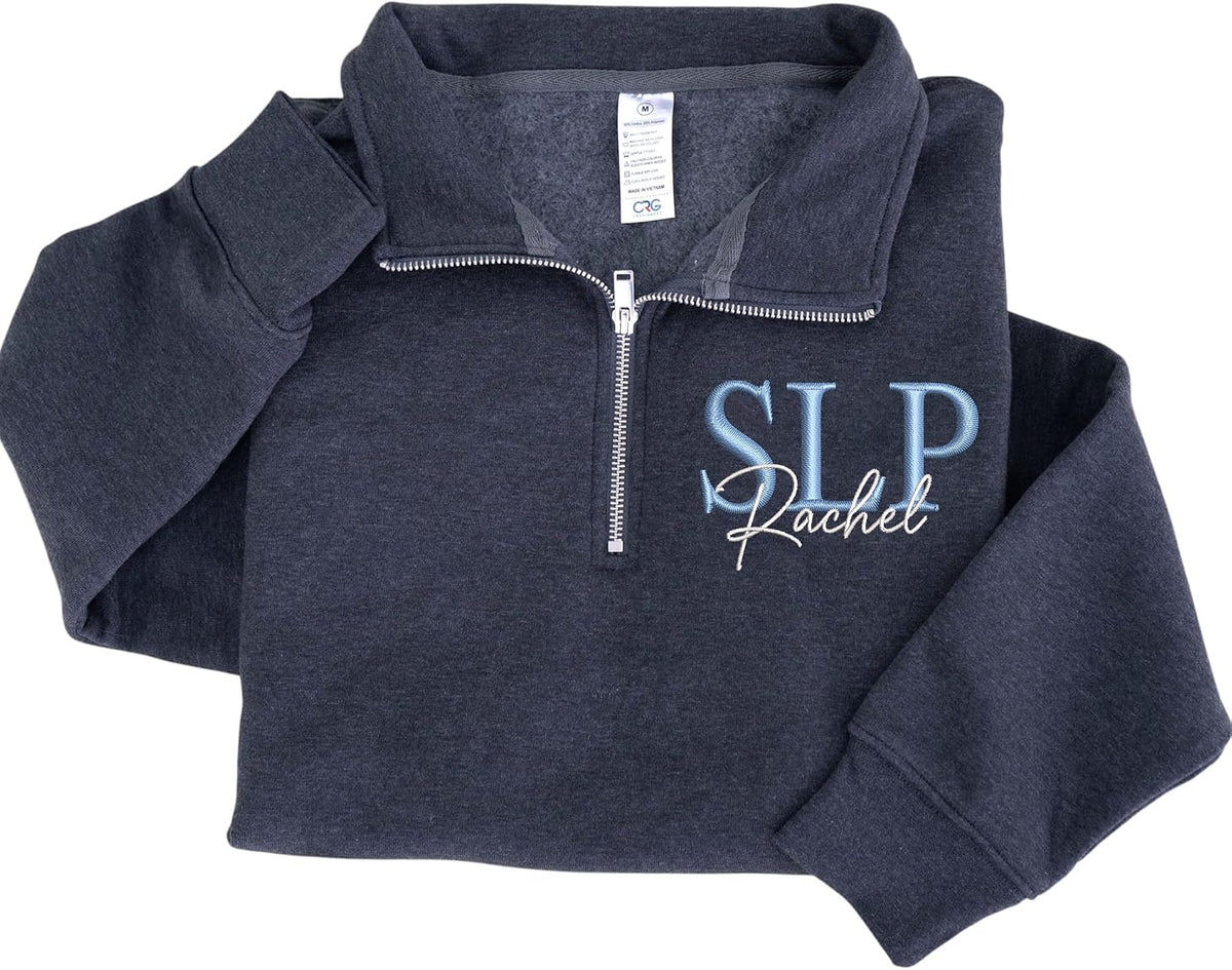 Personalized Embroidered Profession Quarter Zip Sweatshirt, Custom Workwear for Office, Clinic, Professional Gifts - Speech