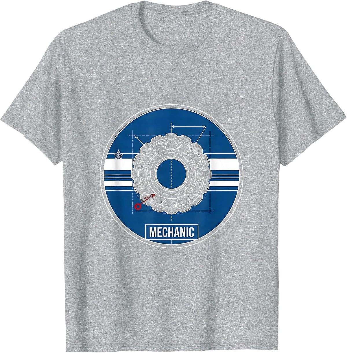 Men's Mechanic Technical Blueprint American Flag Oilfield Worker T-Shirt - Heather Grey