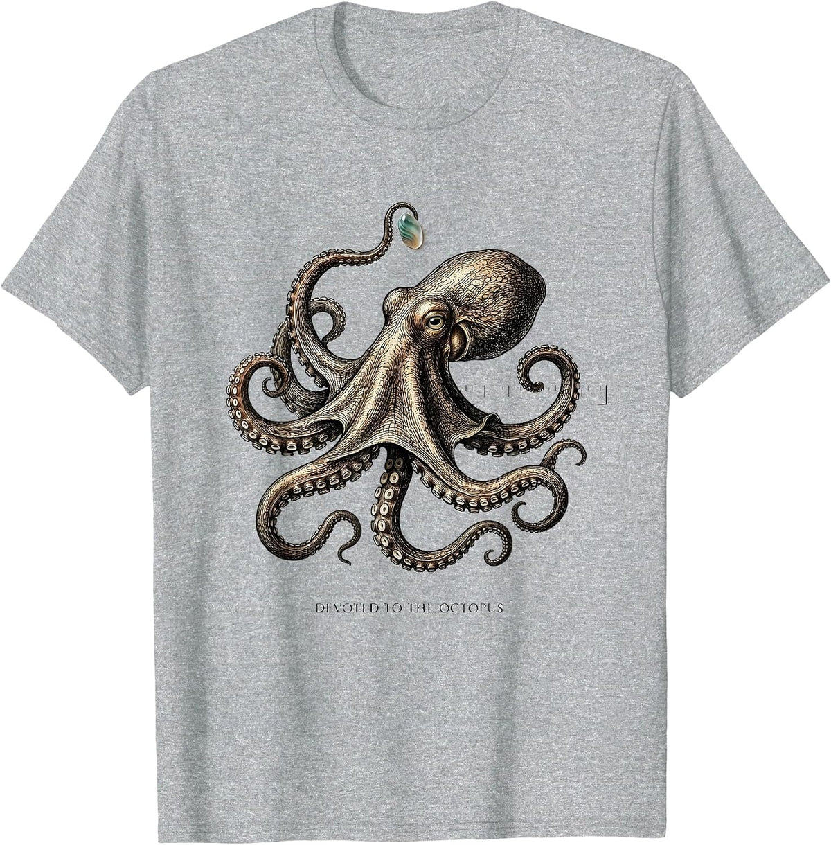Men's Devoted to the Octopus Botanical Ocean Animal Lover Octopus T-Shirt - Heather Grey