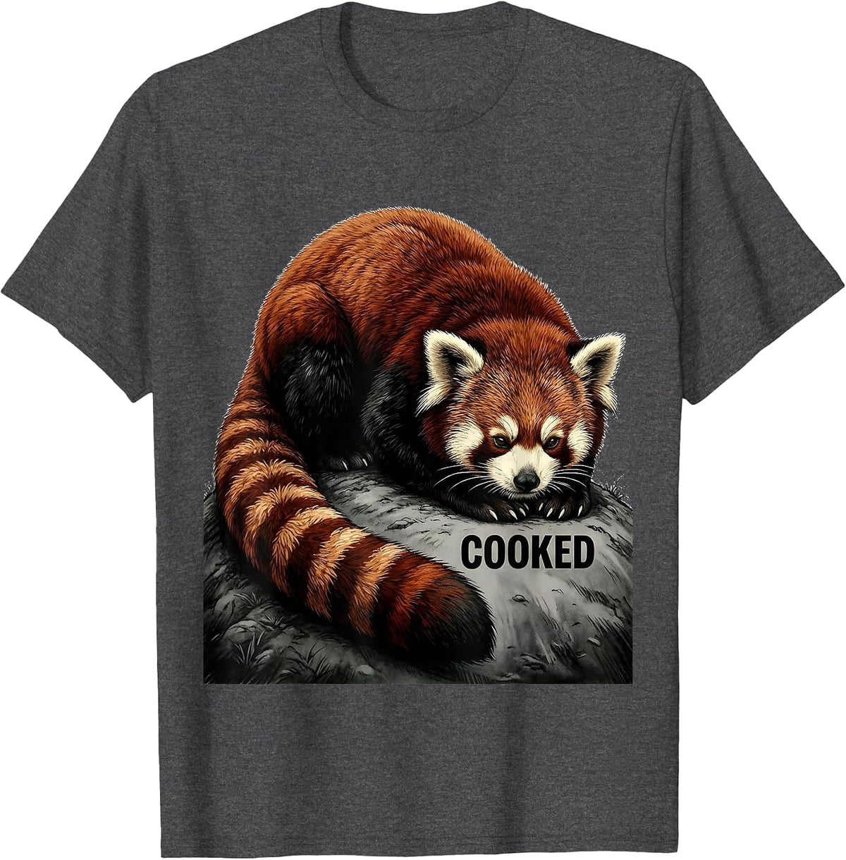 Men's Cooked Monochromatic Red Panda Lover Animal Enthusiast Humor T-Shirt - Dark Heather Grey
