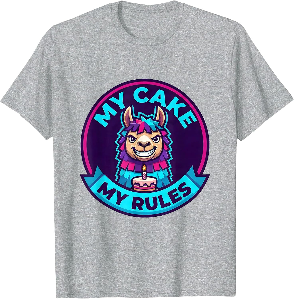 Men's My Cake My Rules Bruh Birthday Llama Piñata Gamer Meme T-Shirt - Heather Grey