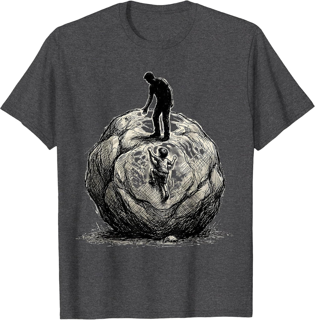 Boy Mom Boulder Climbing Silhouette Design T-Shirt - Dark Heather Grey