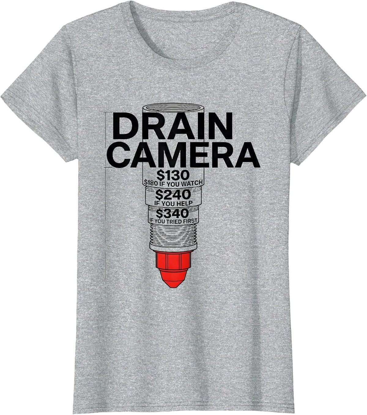 Women's DRAIN CAMERA Funny Plumber Sarcastic Gift T-Shirt - Heather Grey