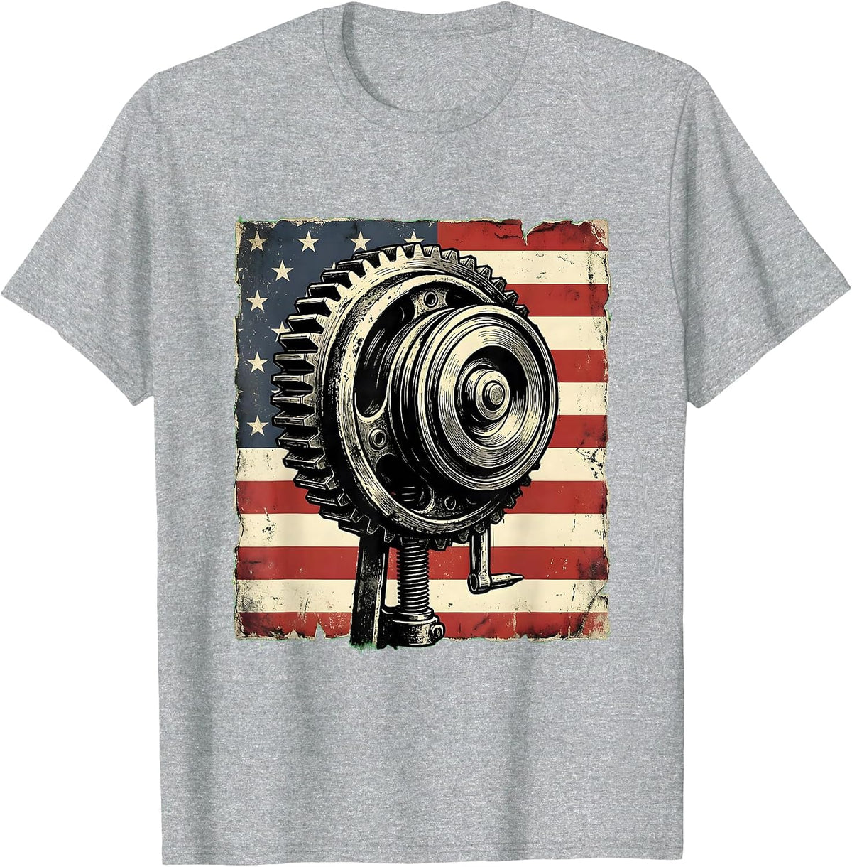 Men's Three-Jaw Gear Puller Patriotic Mechanic Oilfield Worker T-Shirt - Heather Grey
