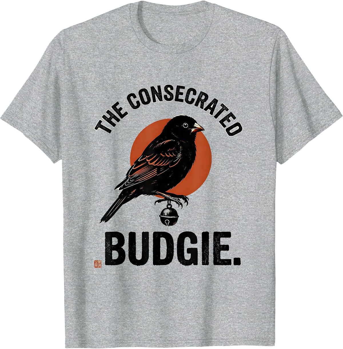Men's The Consecrated Budgie Rubber Stamp Samurai Bird Ukiyo-e T-Shirt - Heather Grey