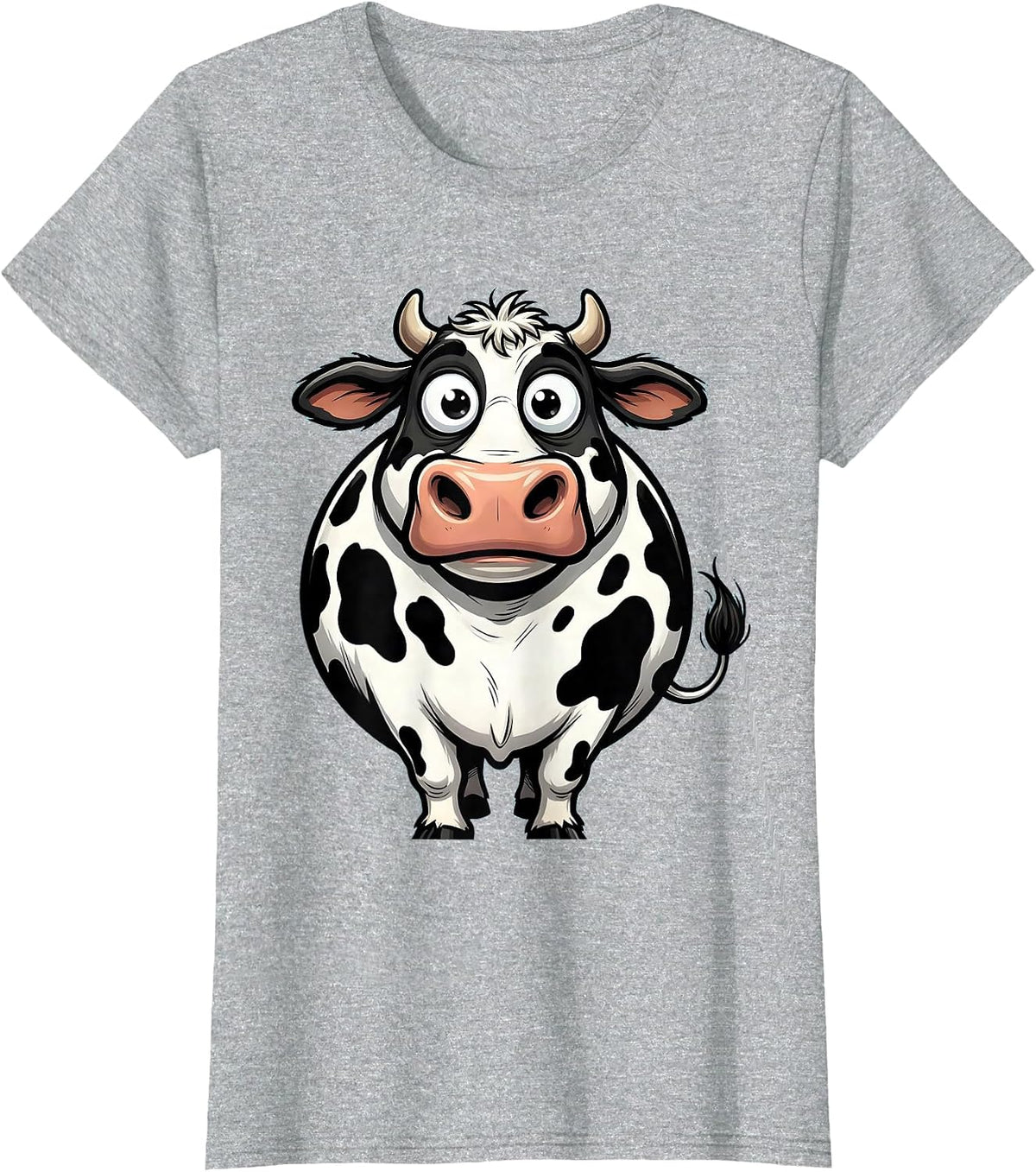 Classic Cow Black and White Spotted Print Design T-Shirt - Heather Grey