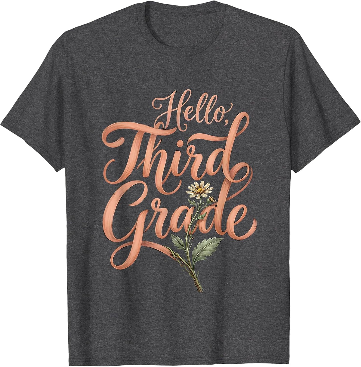 Men's Hello, Third Grade Boho Wildflower Back To School Teacher T-Shirt - Dark Heather Grey