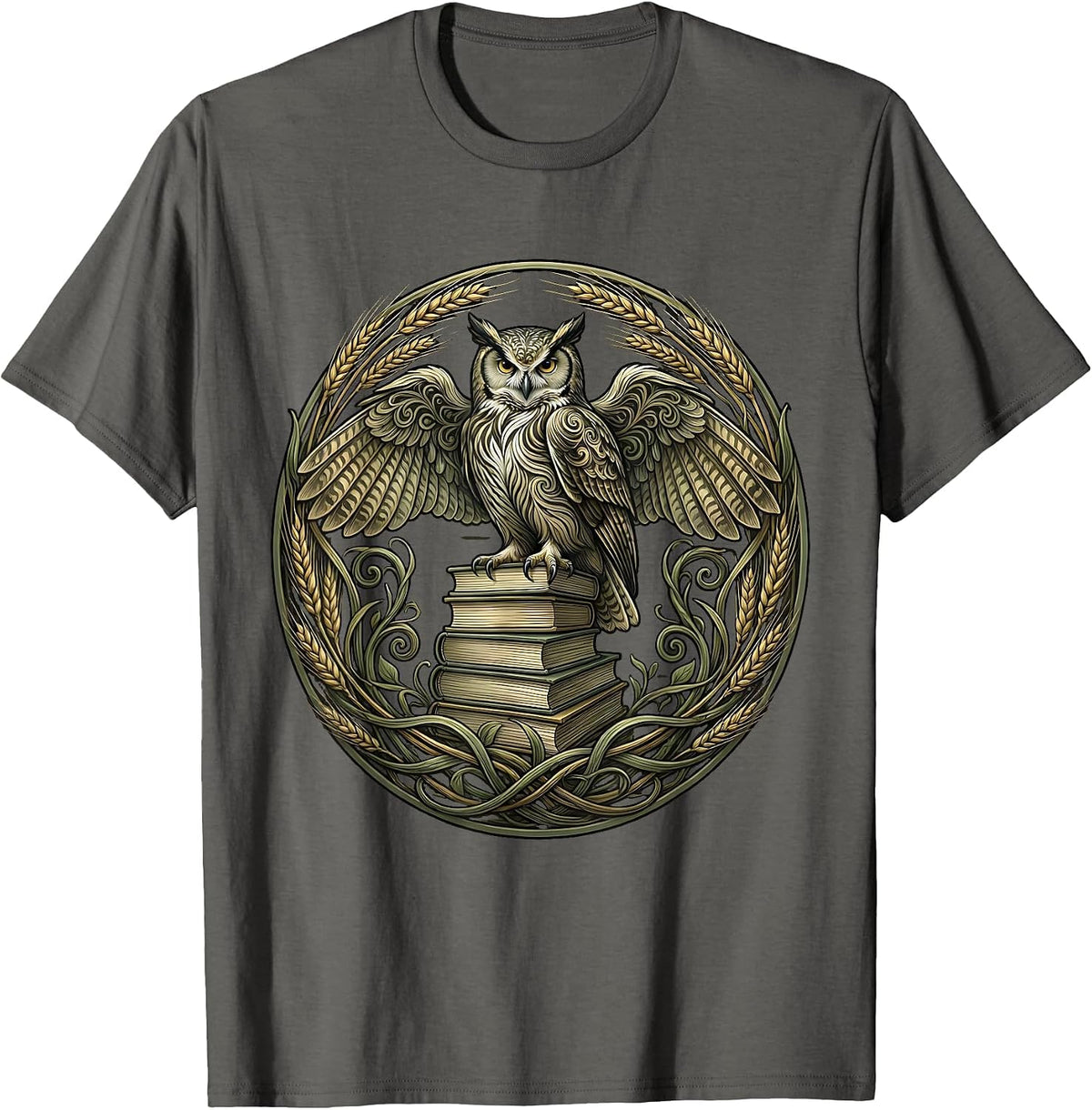 Men's Virgo Owl Perched on Books Astrology Design T-Shirt - Asphalt Grey