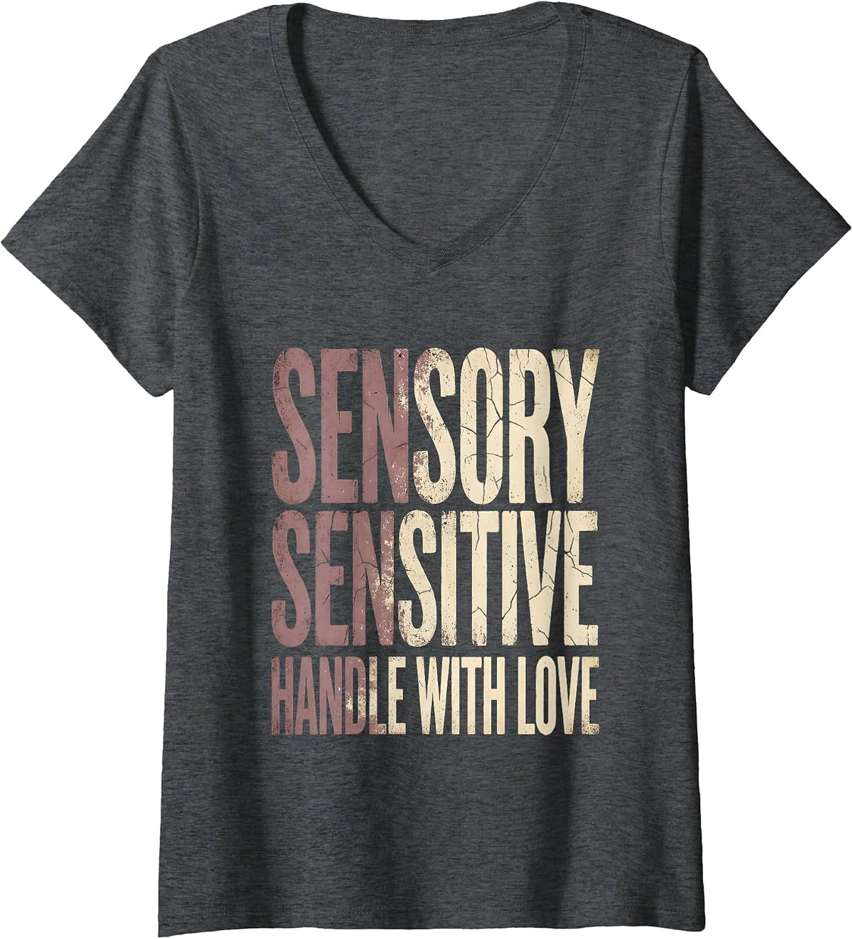 Women's Sensory Sensitive Handle With Love Autism Design V-Neck T-Shirt - Dark Heather Grey
