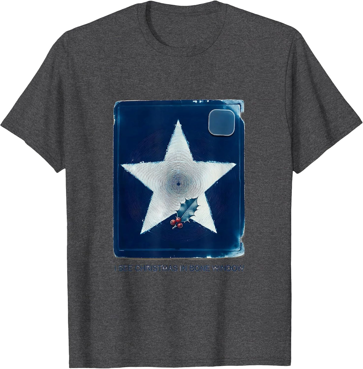 I See Christmas In Bone Window Cyanotype Radiology Tech Pun T-Shirt - Dark Heather Grey
