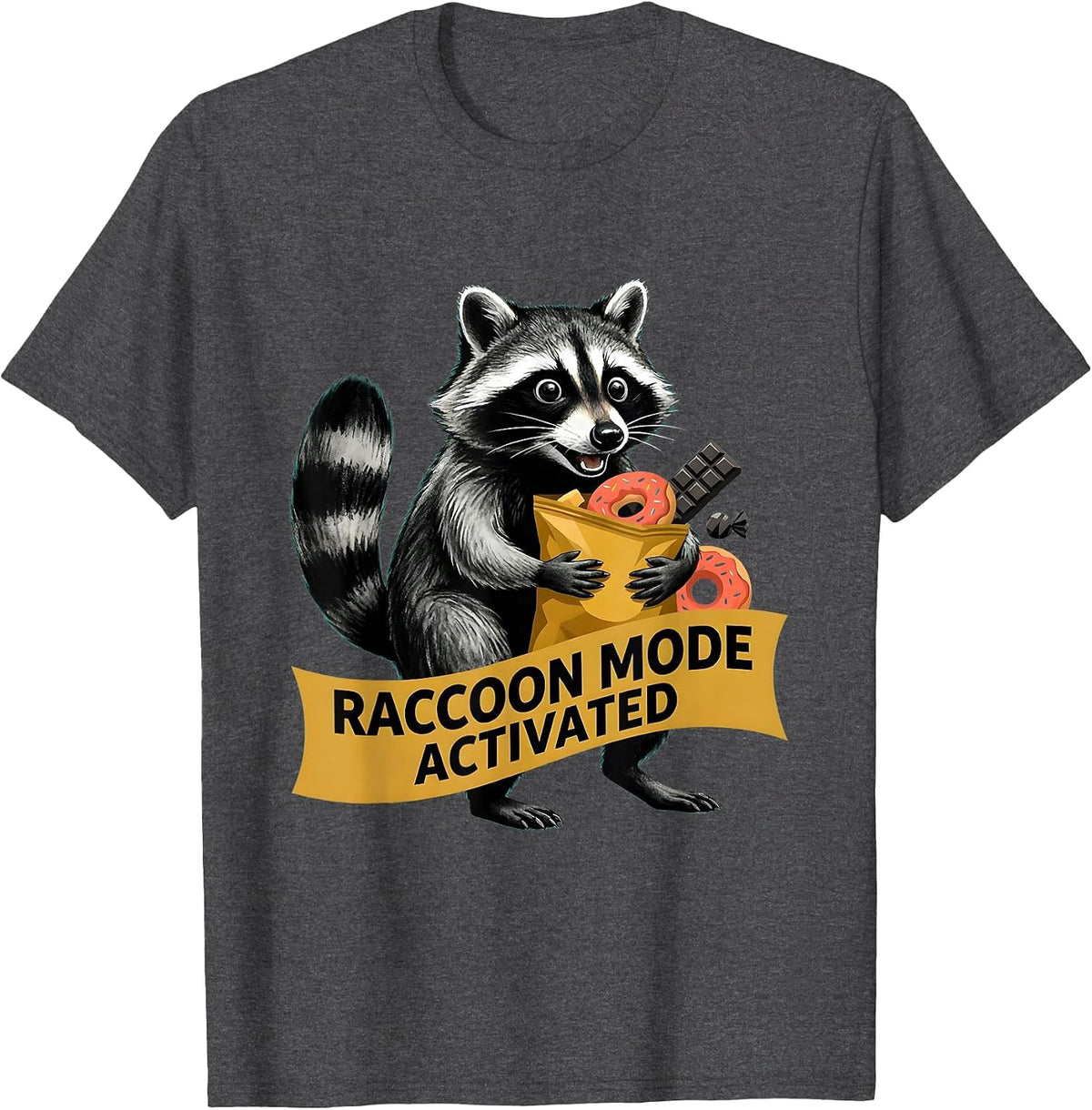 Raccoon Mode Activated Snacks Lover Design T-Shirt - Dark Heather Grey