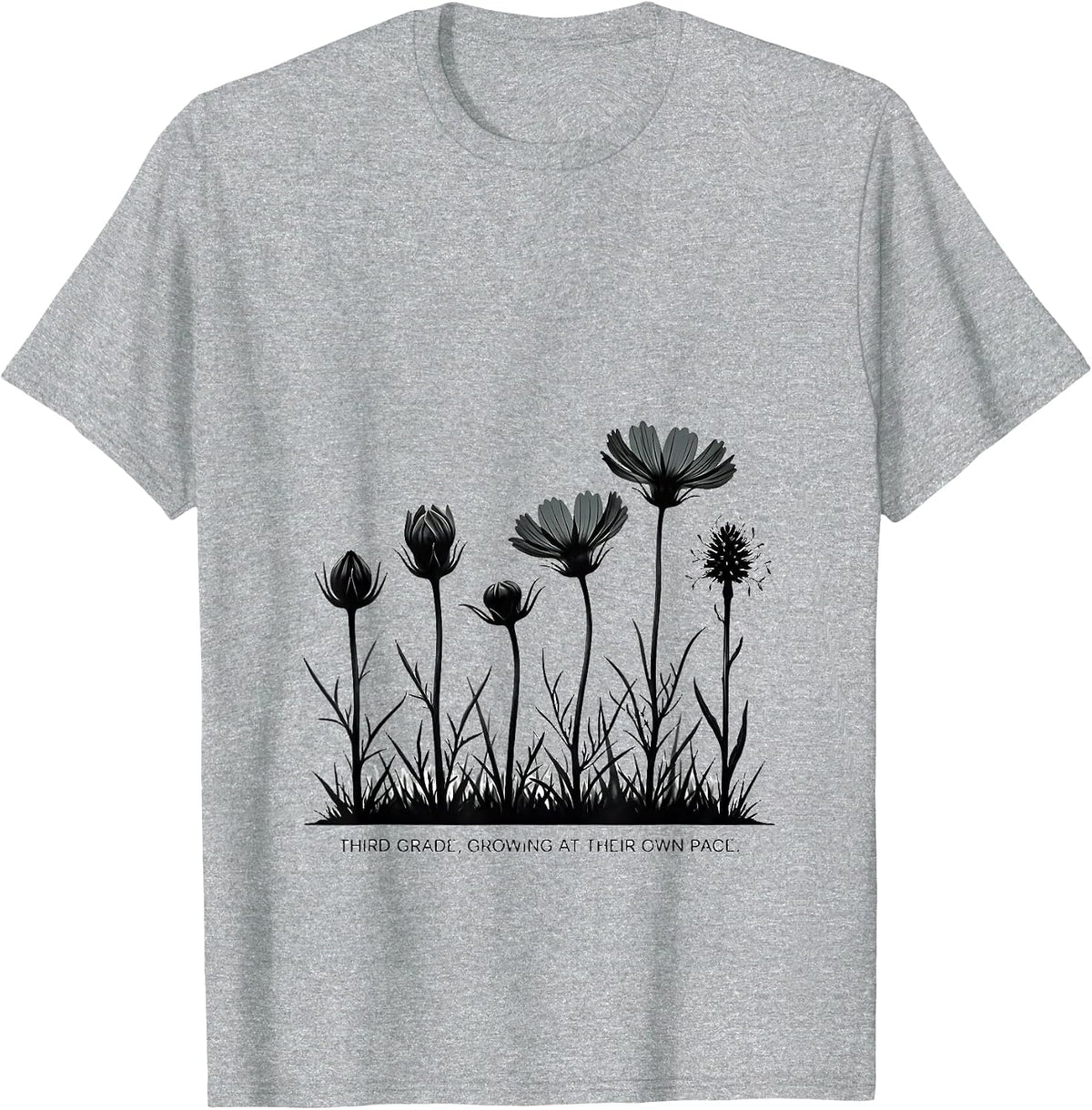 Men's Third Grade Growing At Their Own Pace Wildflower Teacher T-Shirt - Heather Grey