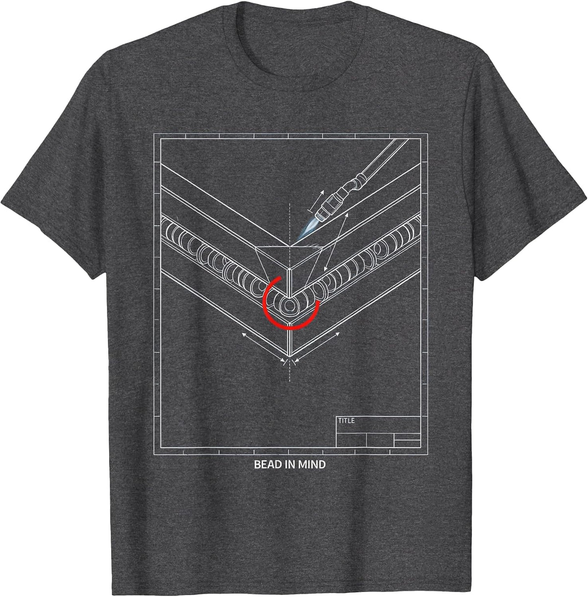 Men's Bead In Mind Technical Blueprint Welder Metal Worker Humor T-Shirt - Dark Heather Grey