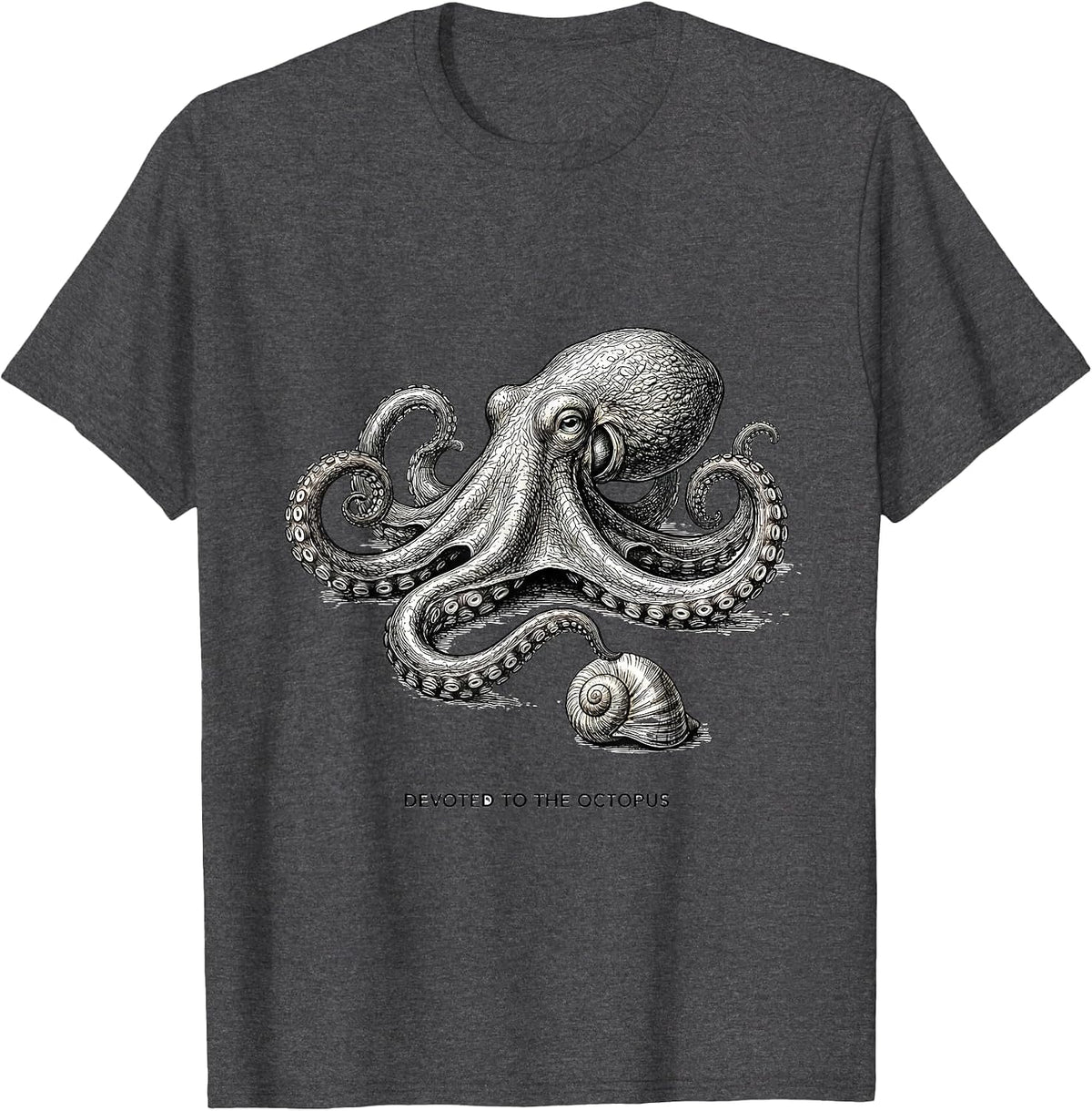 Men's Devoted to the Octopus Line Art Octopus Lover Ocean Animal T-Shirt - Dark Heather Grey