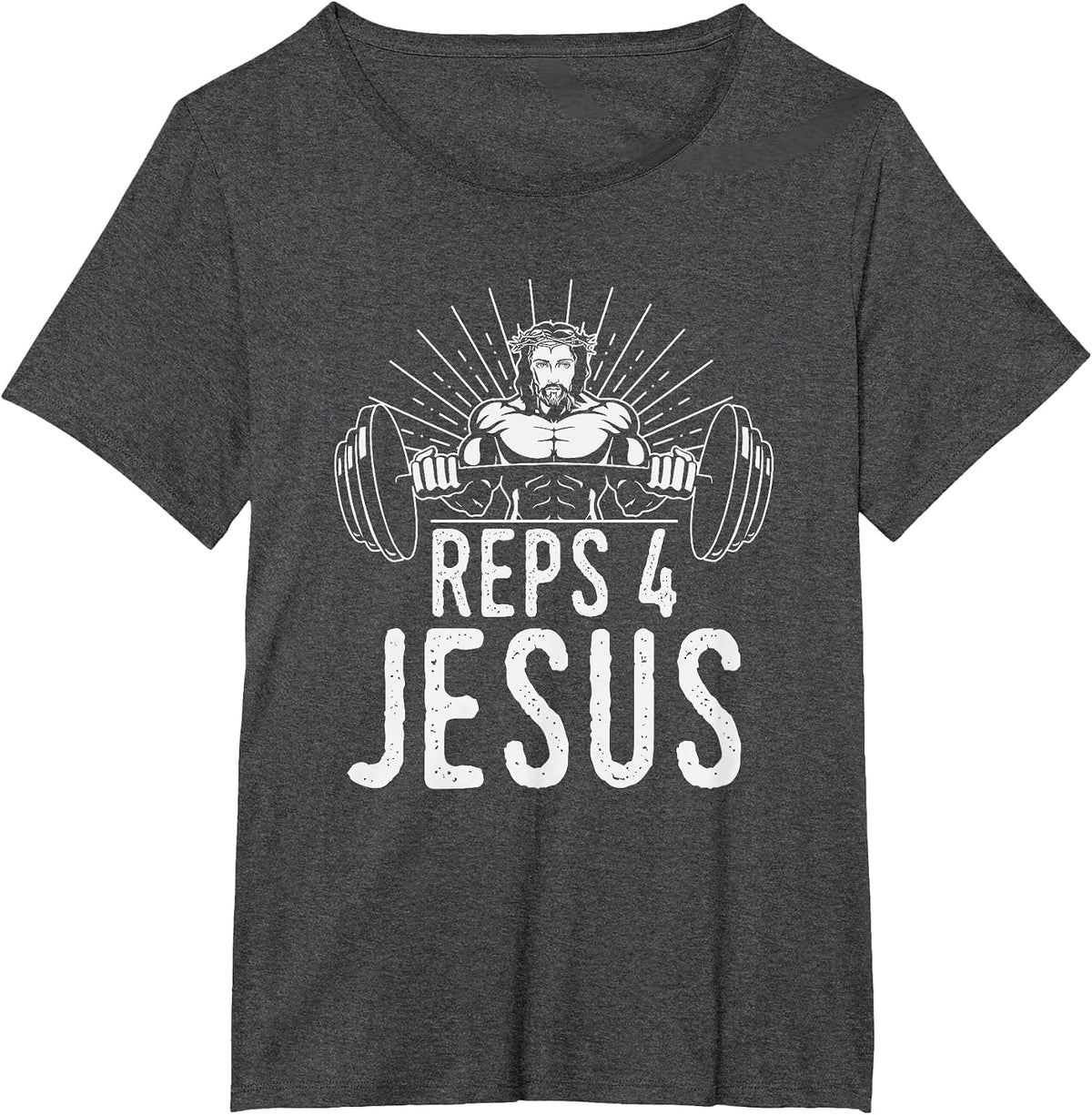 Funny Reps 4 Jesus Religious Gym Weightlifting Motivation T-Shirt - Dark Heather Grey