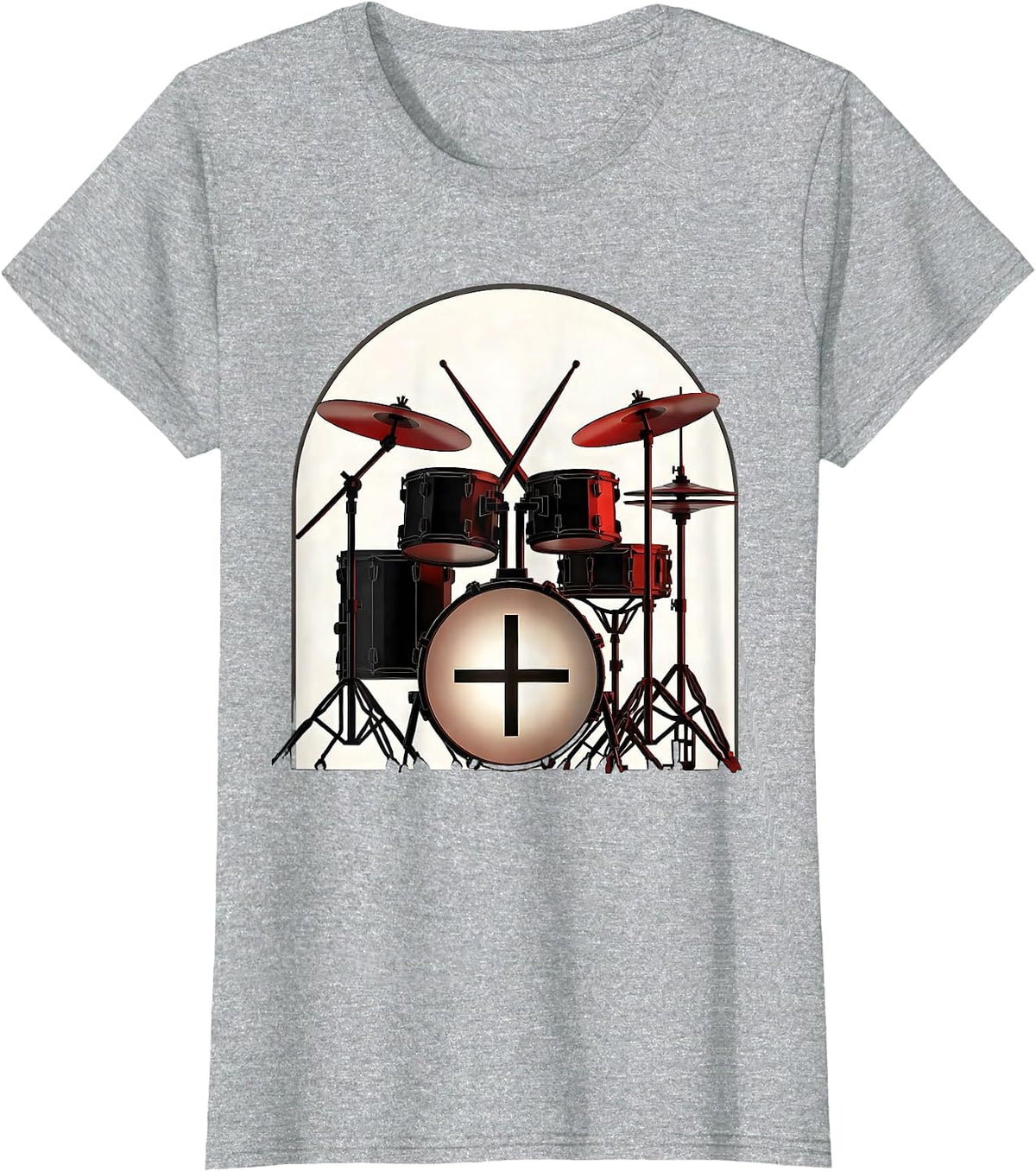 Geometric Drum Kit Church Arch Christian Musician Worship T-Shirt, Women, Heather Grey, X-Small - As Pictured