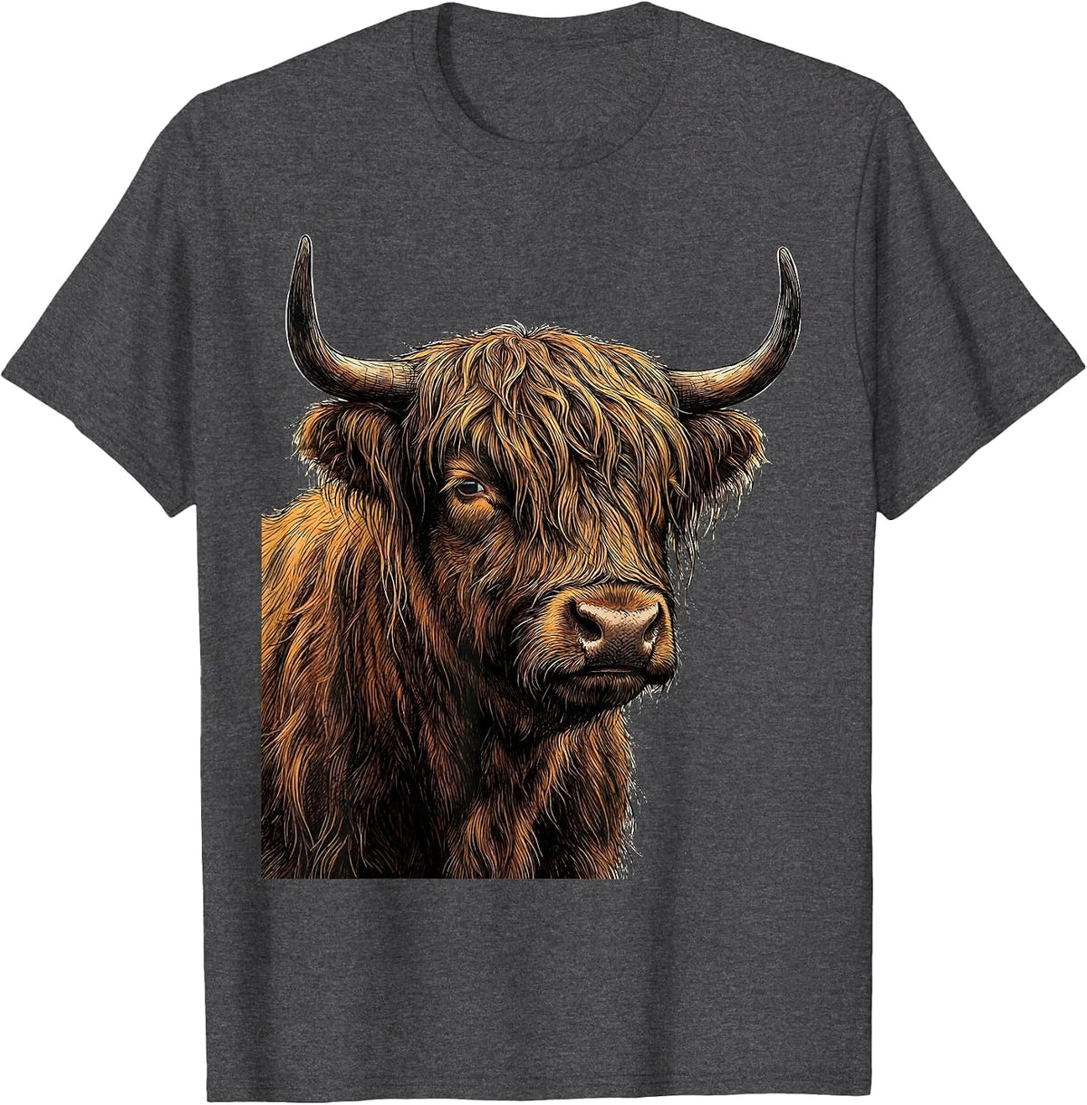 Highland Cow Bust Funny Cute Cow Lover Graphic T-Shirt - Dark Heather Grey