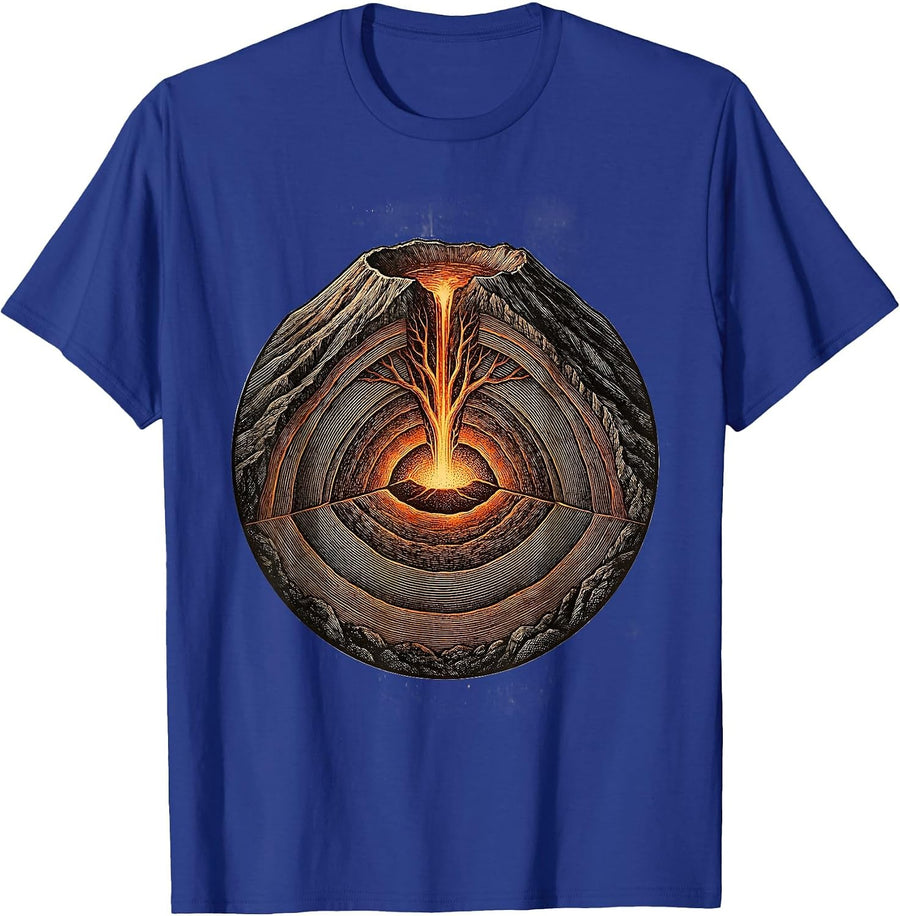 Volcano Cross-Section Magma Science Illustration T-Shirt - Royal Blue