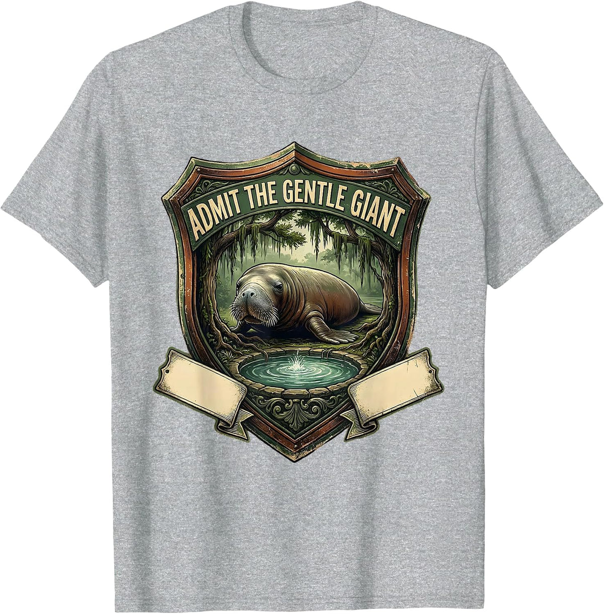 Men's Admit The Gentle Giant Vintage Manatee Wildlife Lover T-Shirt - Heather Grey