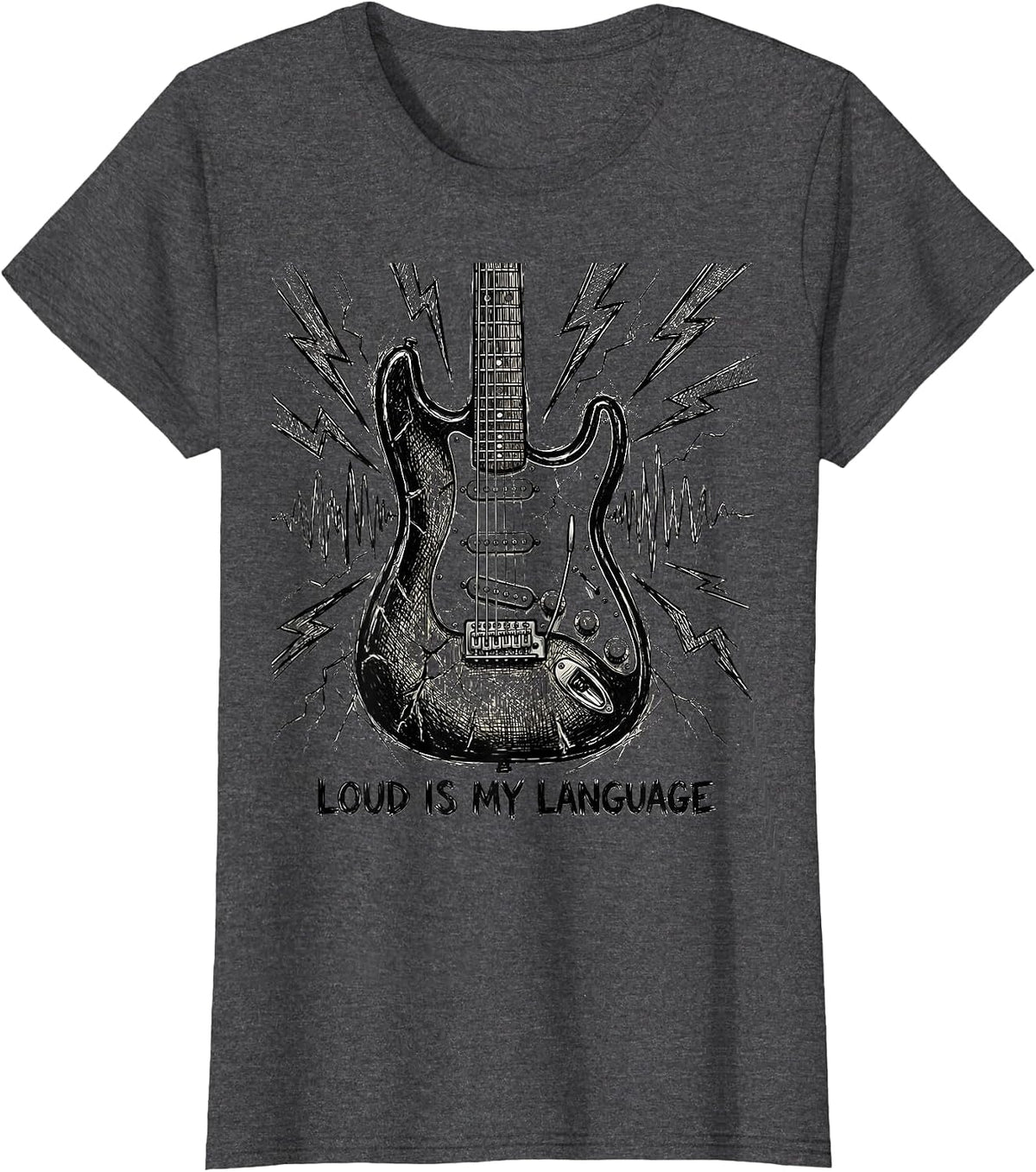 Women's Loud Is My Language Heavy Metal Design T-Shirt - Dark Heather Grey