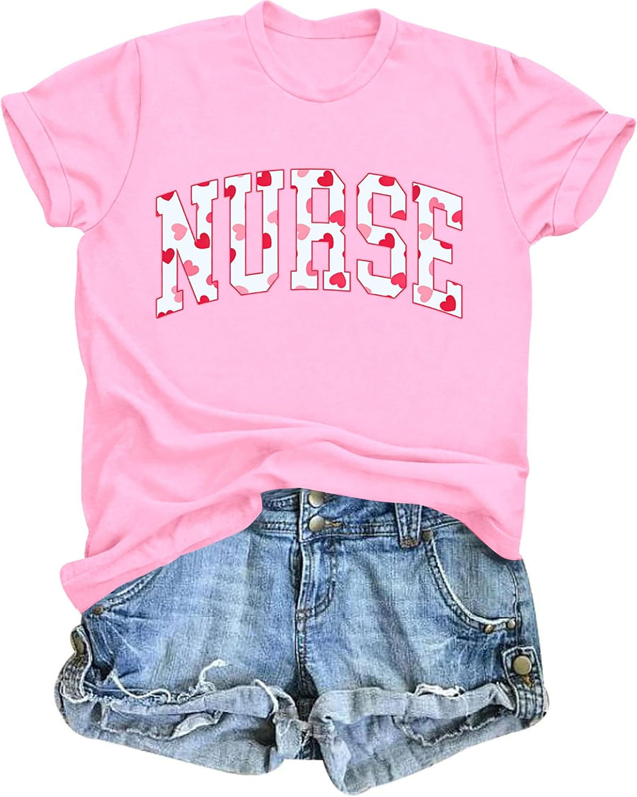 Women's Nurse Valentines Shirt Funny Valentine Conversation Hearts Graphic Tee Tops - B-light Pink