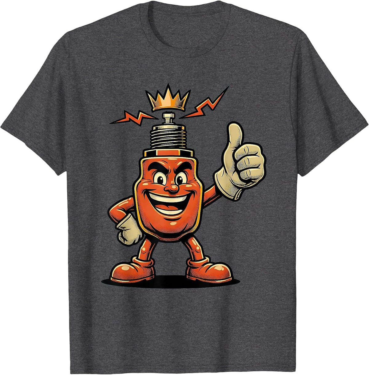 Gloved Fist Spark Plug Electric Arc Graphic T-Shirt - Dark Heather Grey