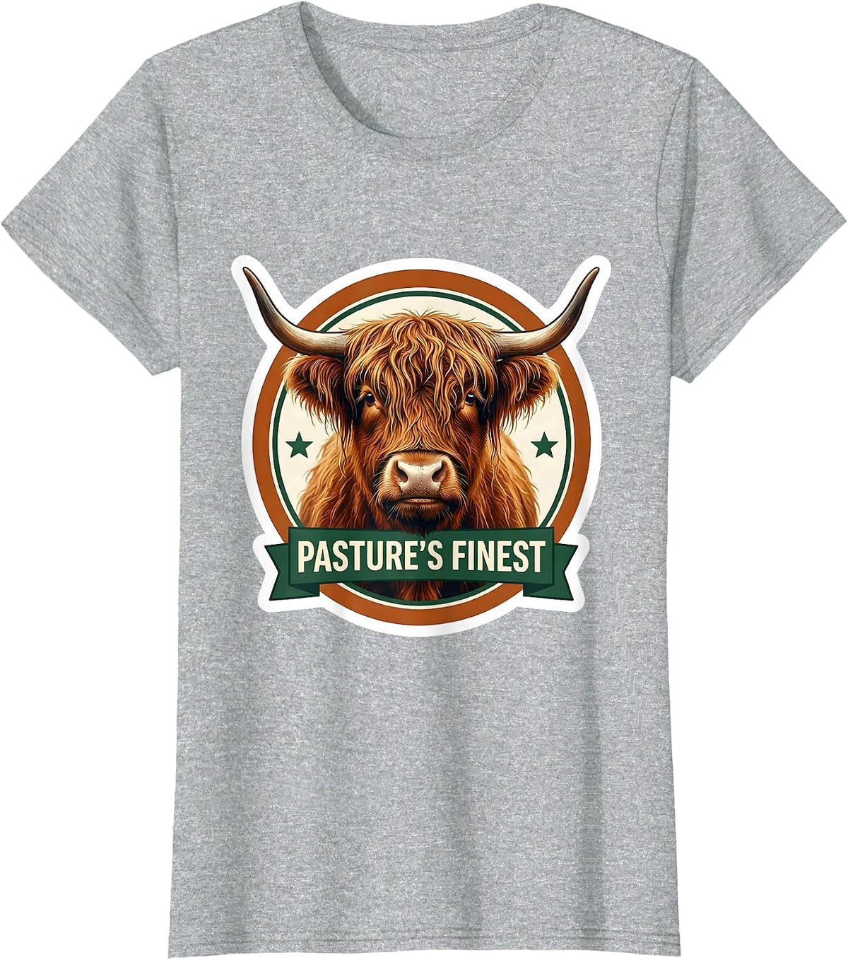 Pasture's Finest Funny Highland Cow Sarcastic Animal-Lover T-Shirt - Heather Grey