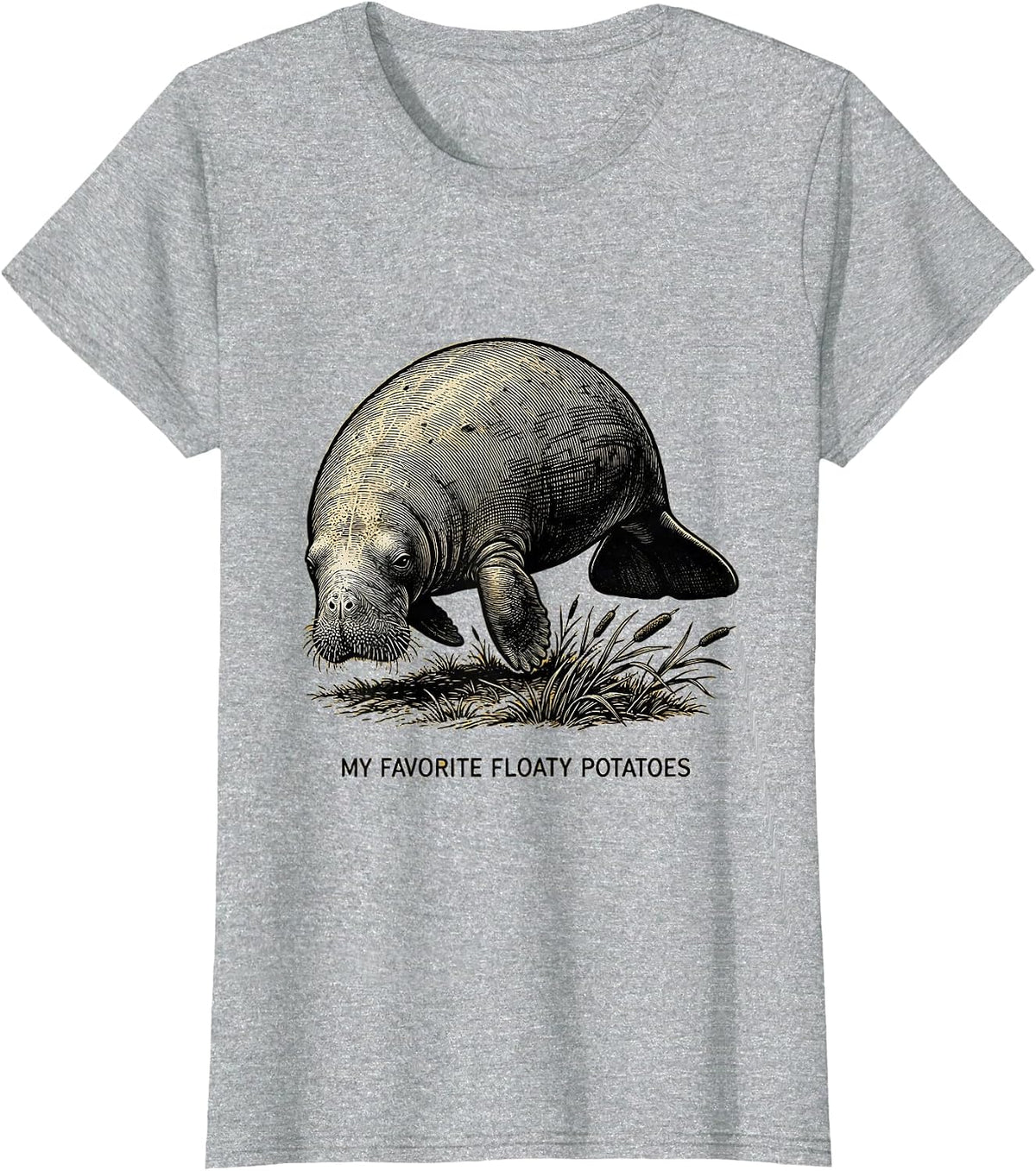 My Favorite Floaty Potatoes Funny Manatee Lover Conservation T-Shirt - Heather Grey