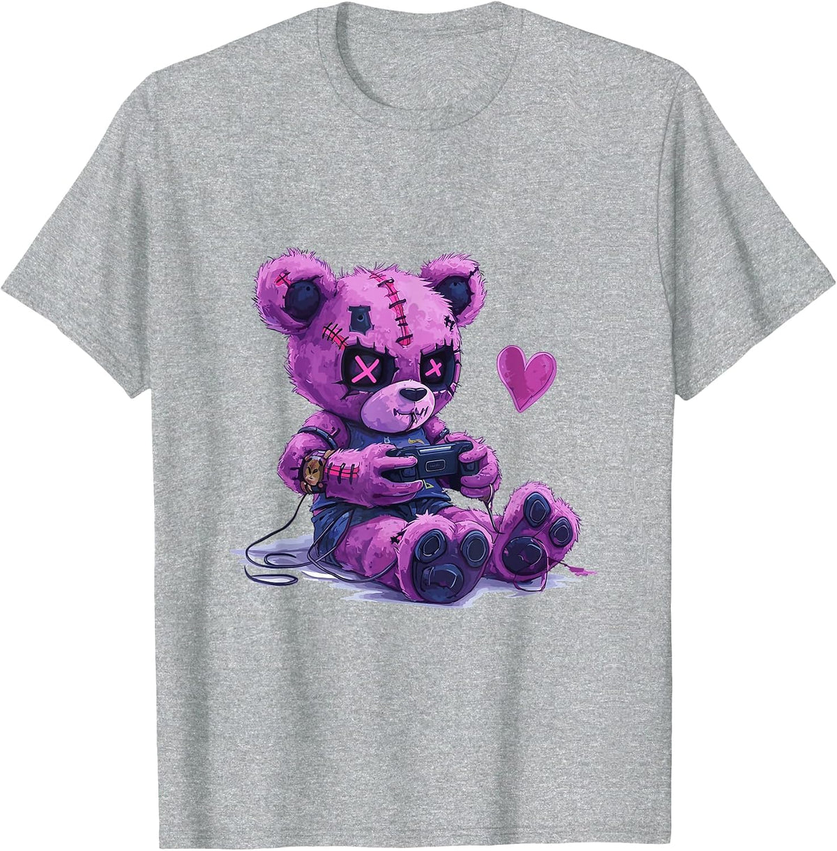 Goth Pastel Cute Creepy Kawaii Gamer Teddy Bear Gaming T-Shirt - Heather Grey