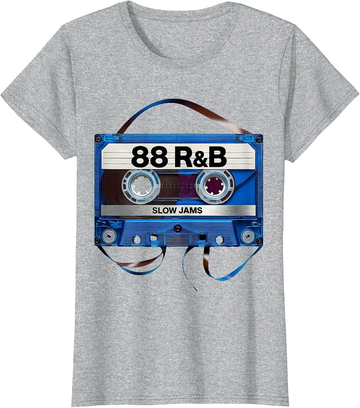 Women's 88 R&B Slow Jams Retro Cassette Deck Old School Mixtape T-Shirt - Heather Grey