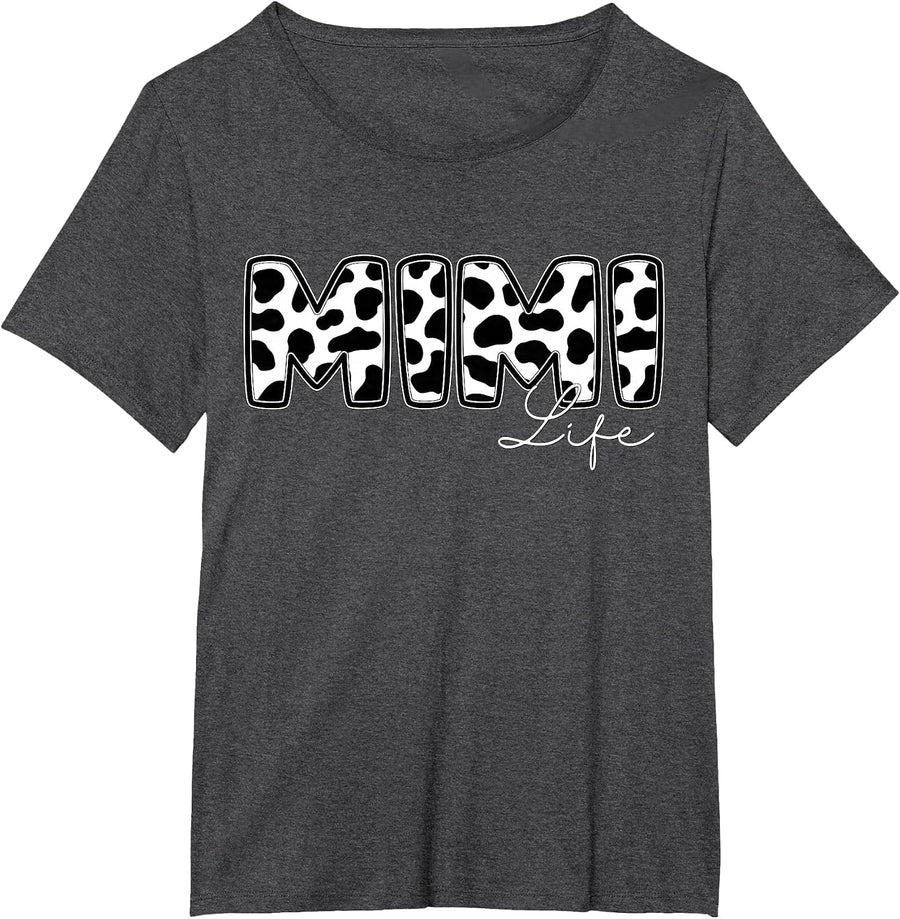 Mimi Life Cow Print Matching Family Tees and T Shirts for Women Men Kids - Dark Heather Grey