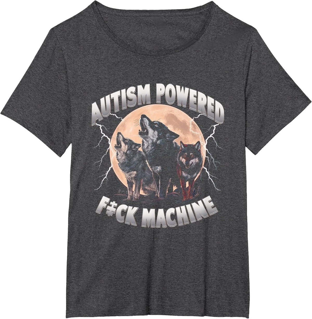 Autism Powered F ck Machine Funny Meme Wolf Autistic Retro T-Shirt - Dark Heather Grey