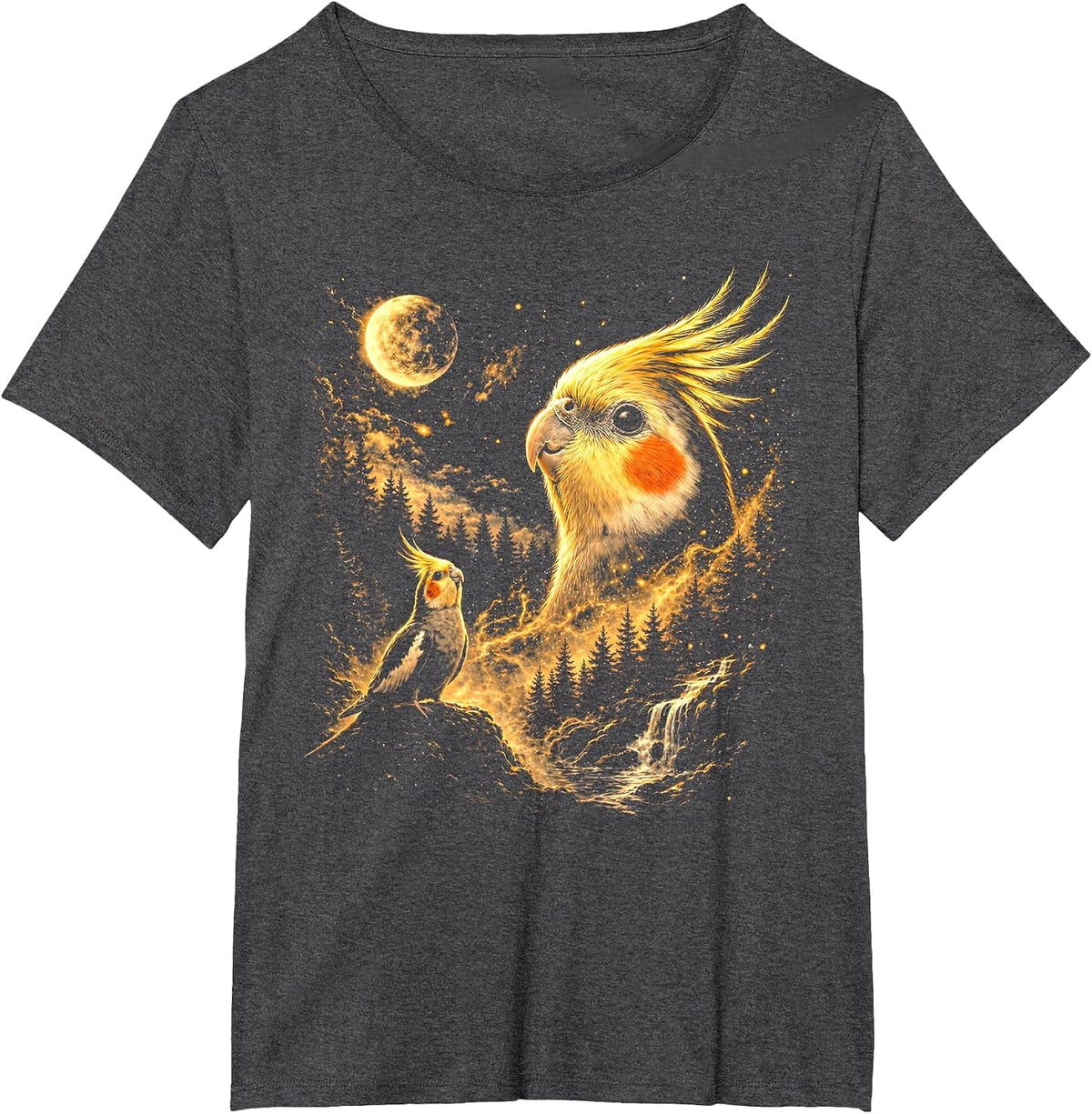 Cockatiel Howling to The Moon 90s Vintage Bird Animals Meme T-Shirt - Dark Heather Grey