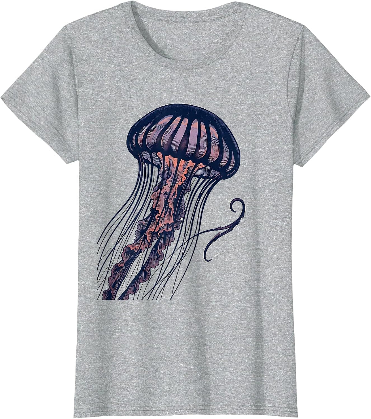 Women's Jellyfish Screenprint Poster Ocean Creature Lover T-Shirt - Heather Grey