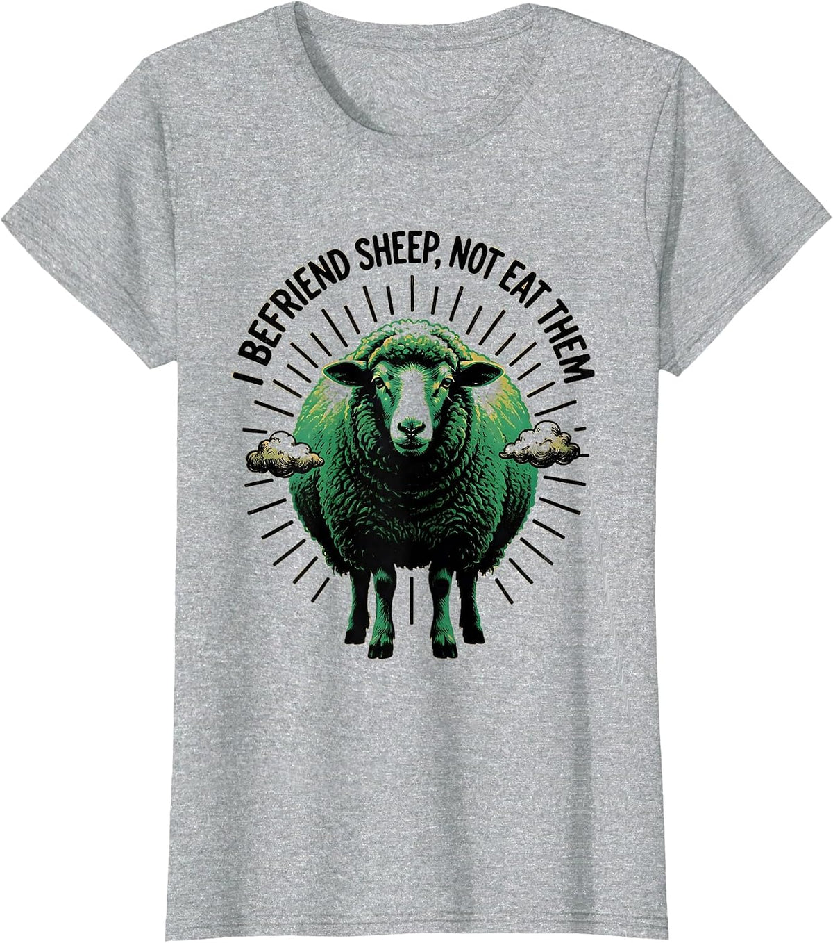 Women's I Befriend Sheep, Not Eat Them Funny Vegan Vegetarian T-Shirt - Heather Grey