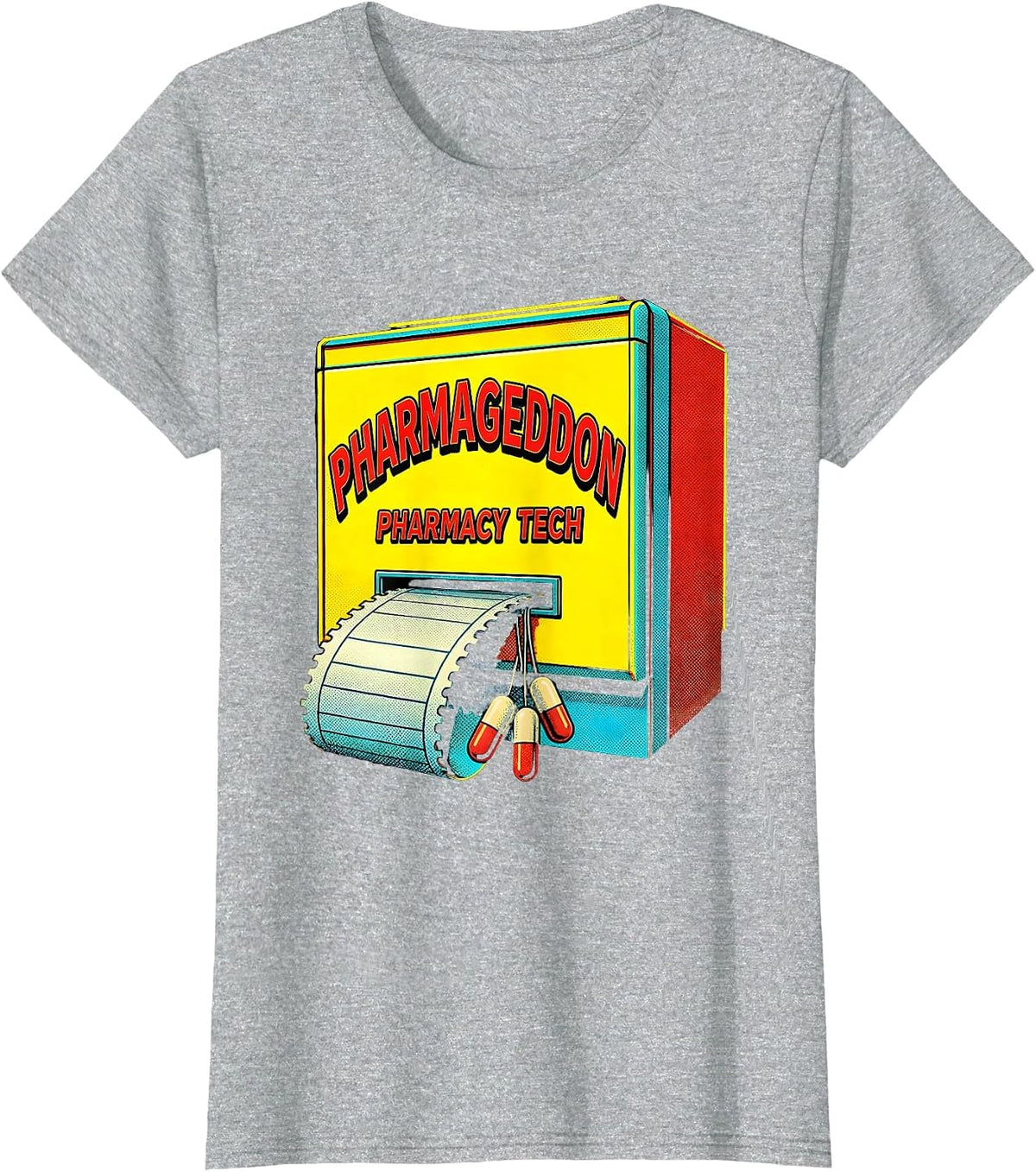 Women's Pharmageddon Pharmacy Tech Pop Art Pharmacy Technician Pun T-Shirt - Heather Grey