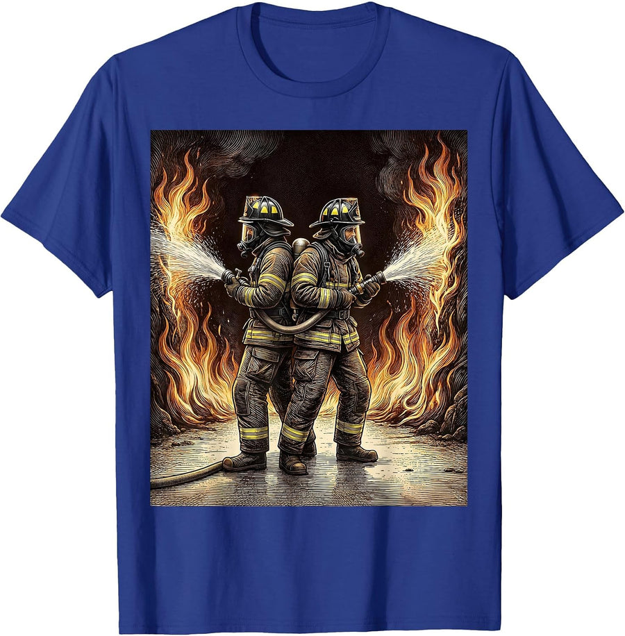 Firefighter Duo Back-to-Back Converging Flames T-Shirt - Royal Blue