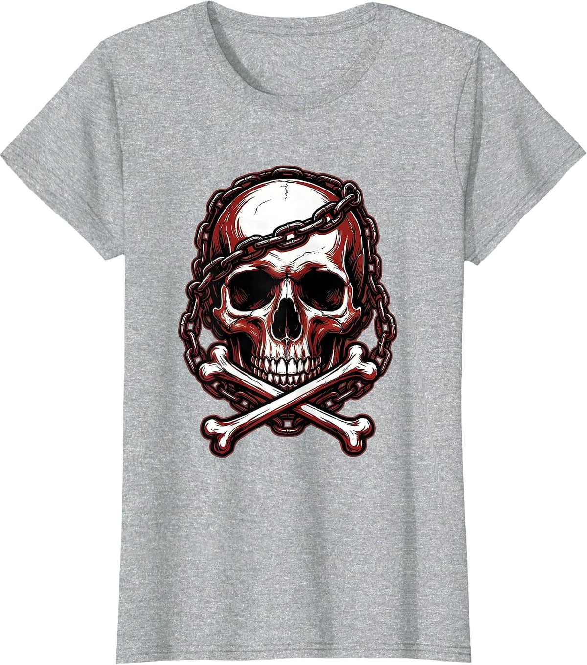 Skull Anchor Chain Crossbones Graphic T-Shirt - Heather Grey