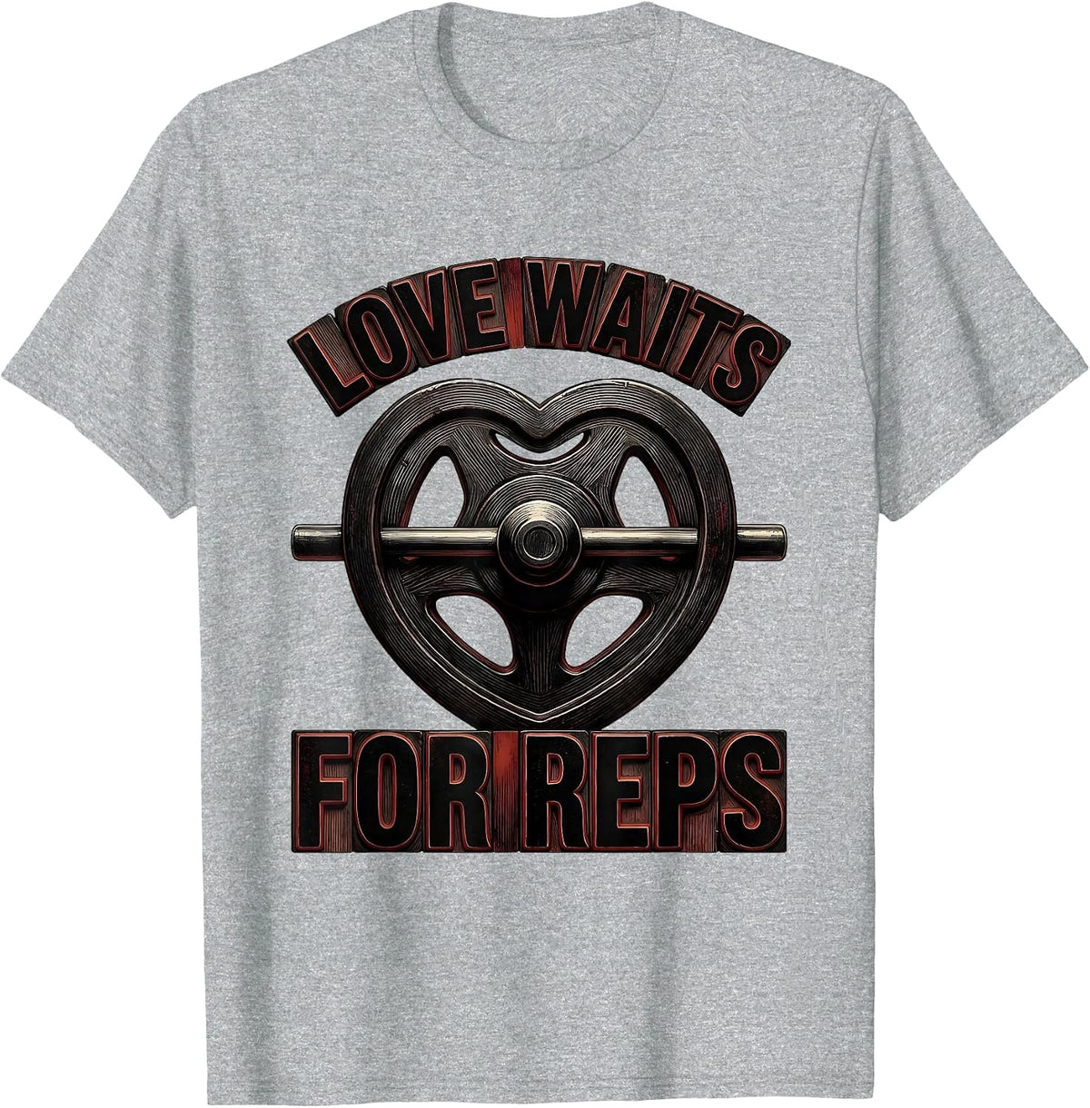 Men's Love Waits For Reps Funny Gym Valentine Weightlifting Humor T-Shirt - Heather Grey