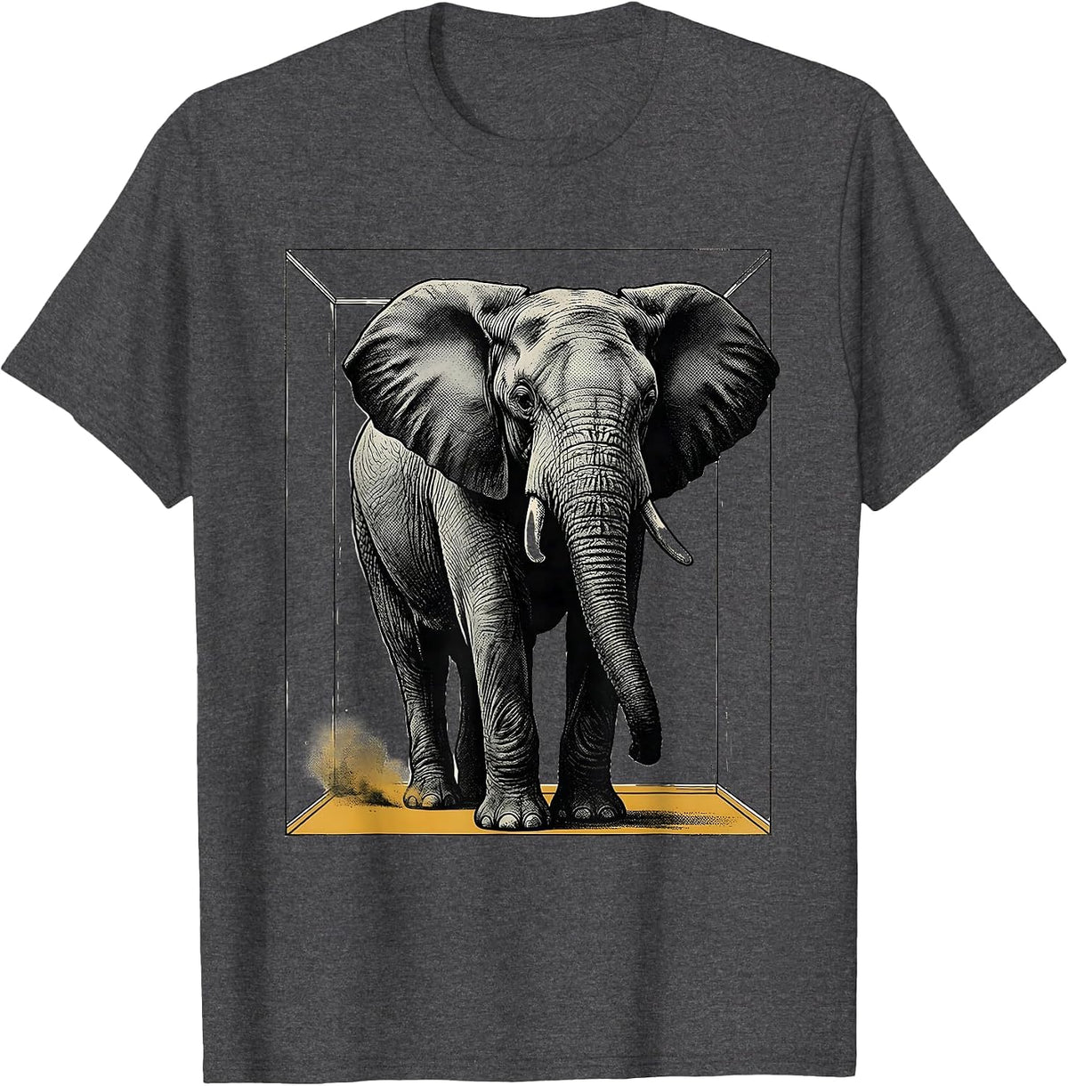 Men's Elephant Screenprint Poster Animal Lover Humor T-Shirt - Dark Heather Grey