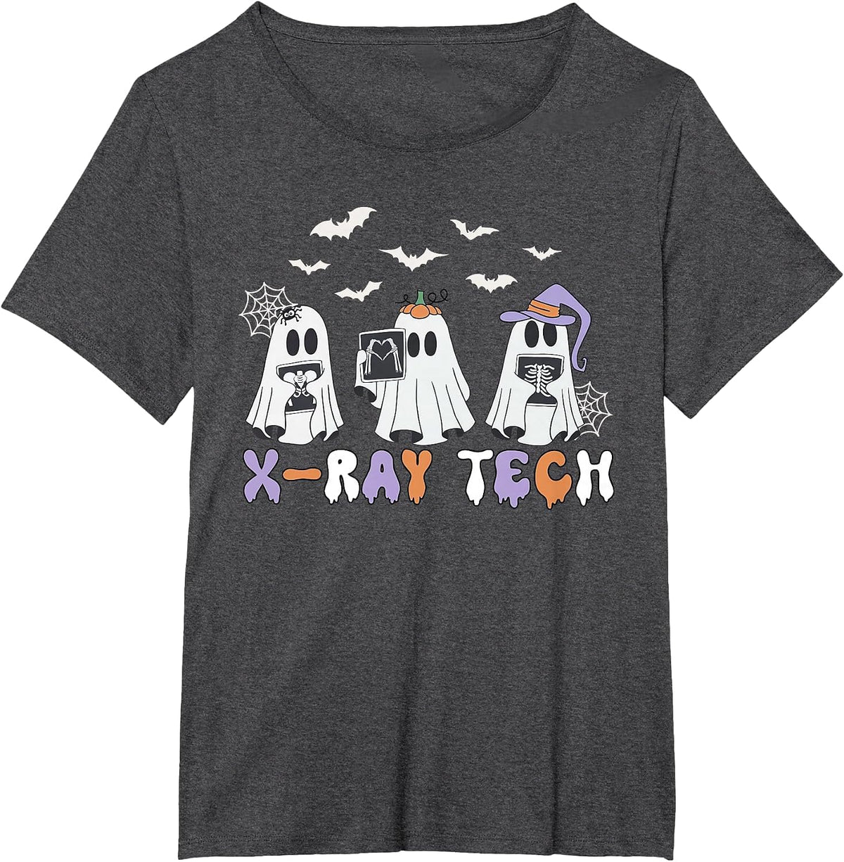 Cute Funny X-ray Tech Ghosts Boo Sheet Radiology Halloween T-Shirt - Dark Heather Grey