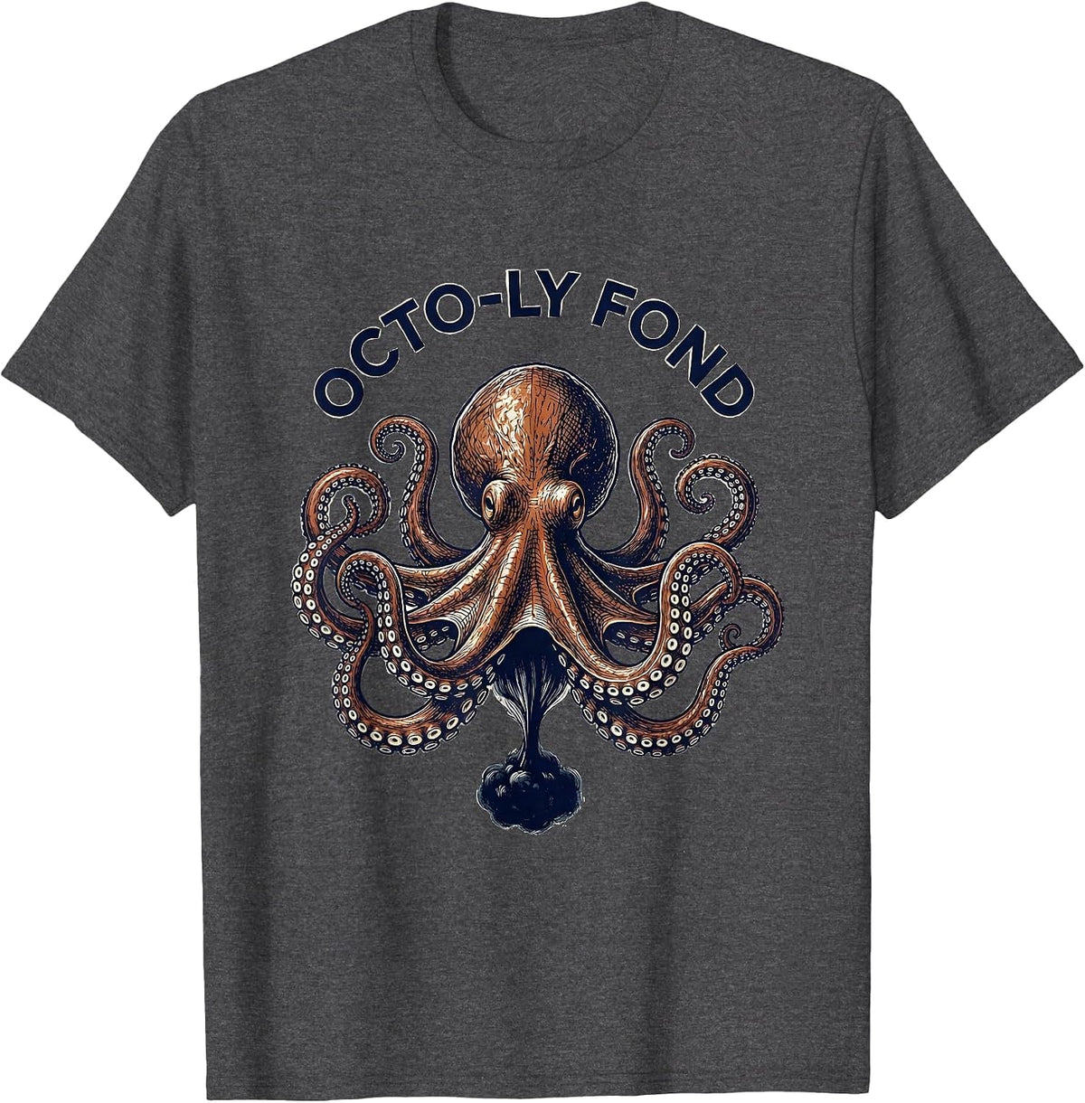 Men's octo-ly fond Vintage Octopus Ocean Wildlife Whimsical Humor T-Shirt - Dark Heather Grey