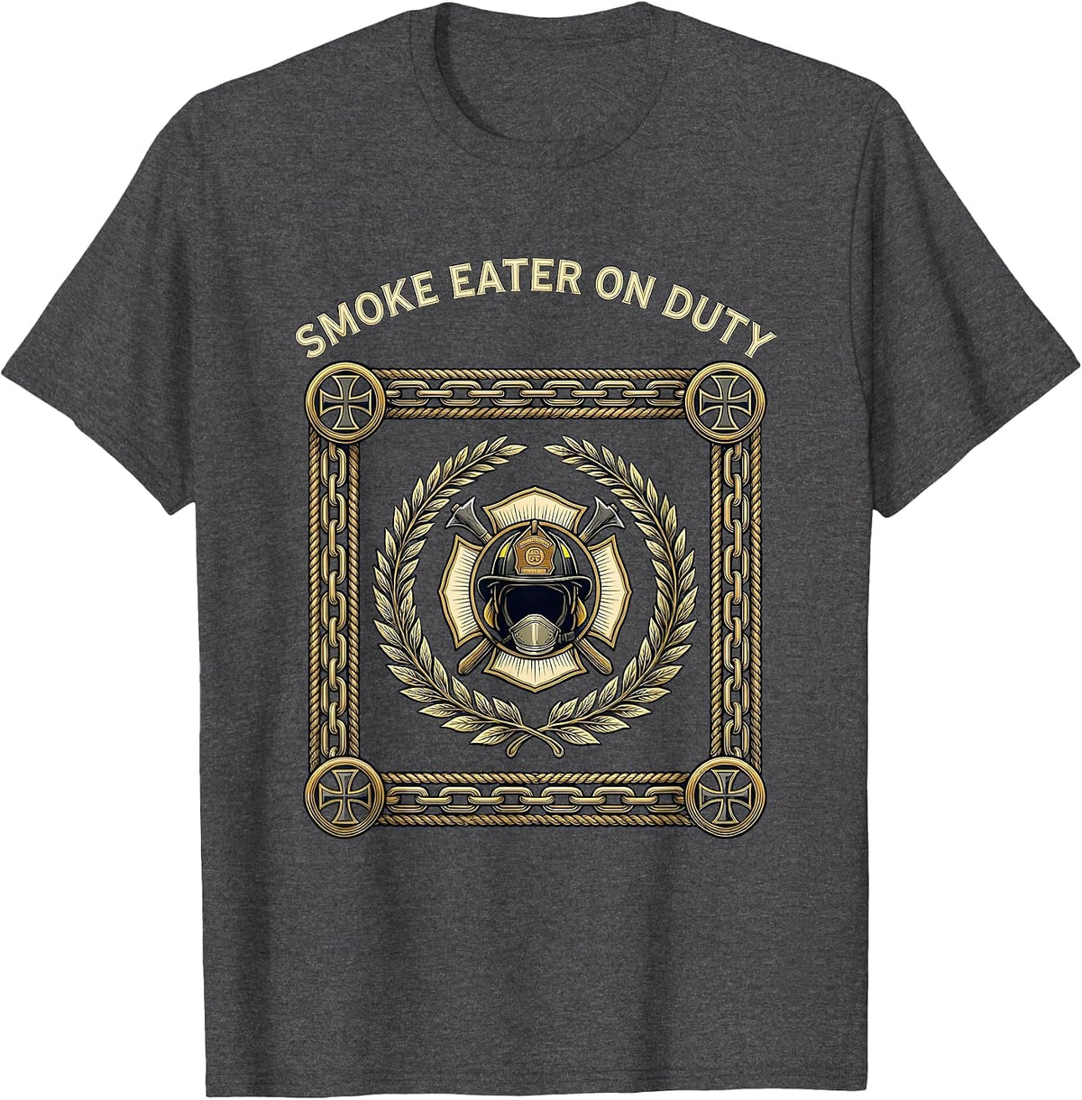 Men's Smoke Eater On Duty Firefighter Design T-Shirt - Dark Heather Grey